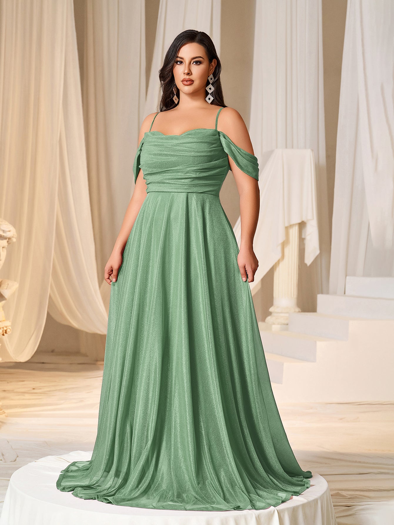 Plus Ruched Front Lace Up Back Party Cami Dress