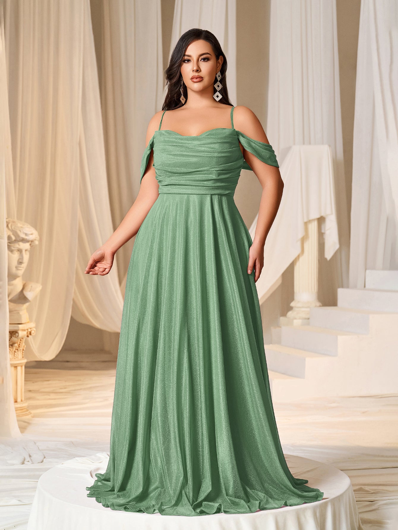 Plus Ruched Front Lace Up Back Party Cami Dress