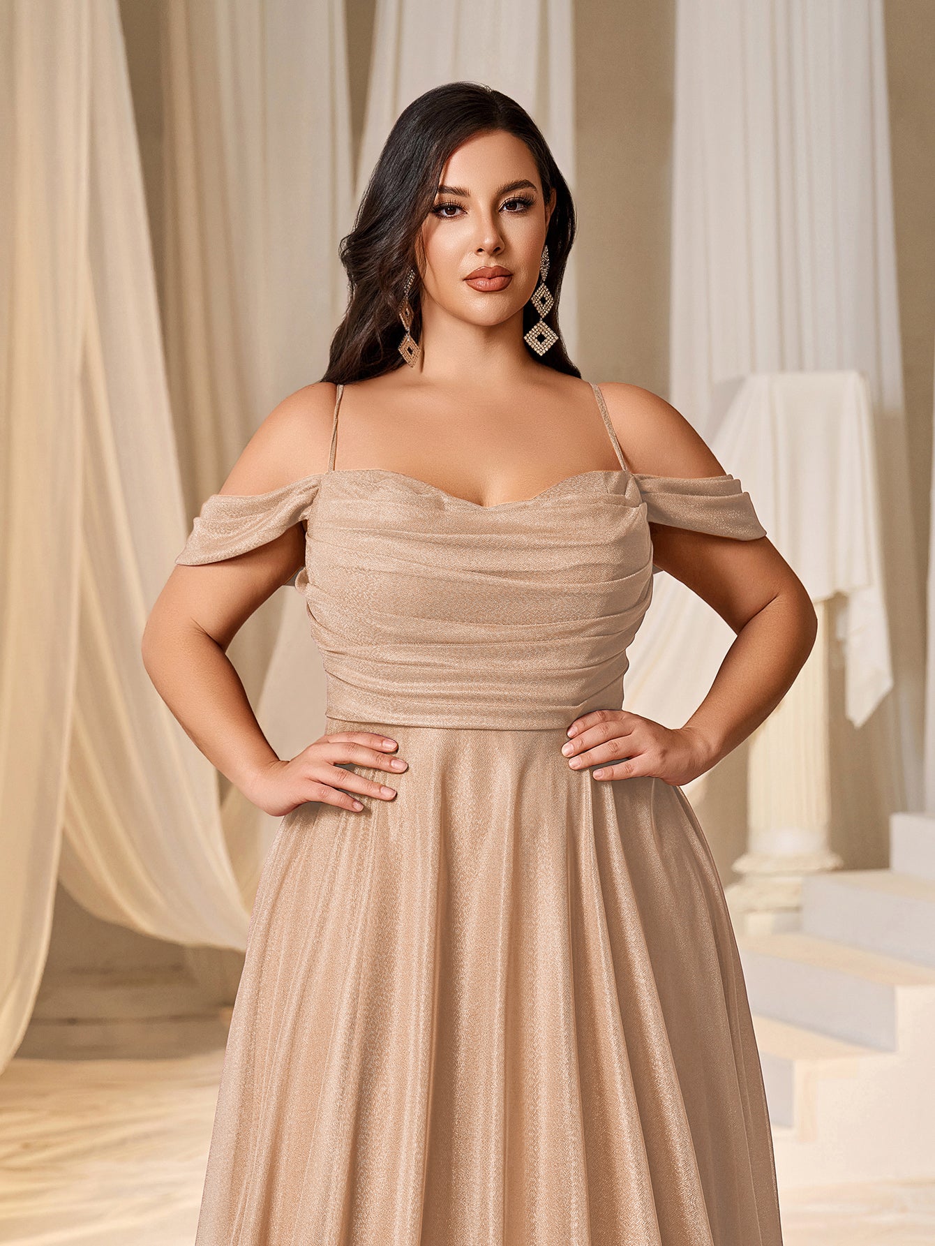 Plus Ruched Front Lace Up Back Party Cami Dress