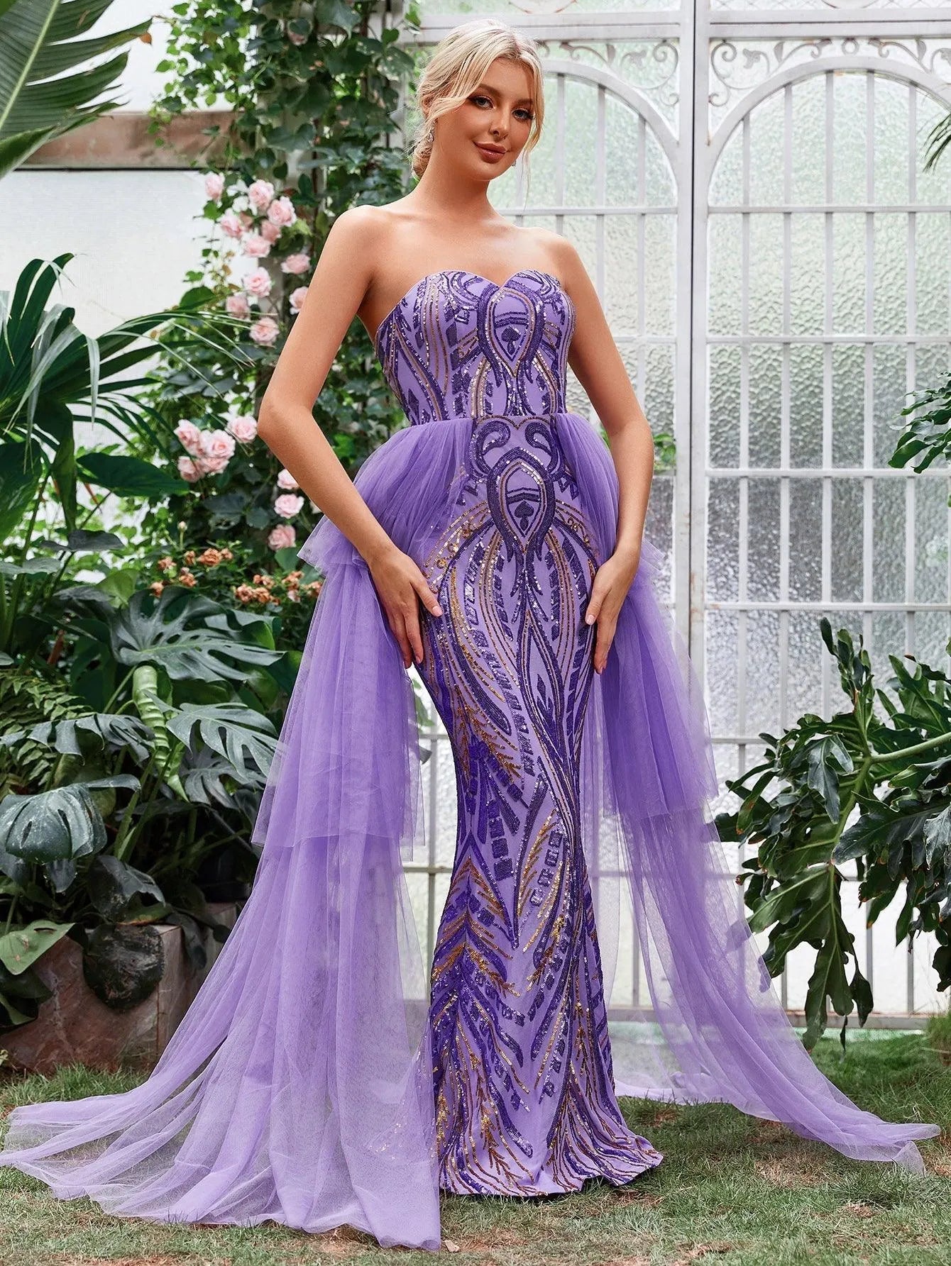 mermaid tube dress Tube Top Sparkling Sequins Mermaid Tulle Prom Dress