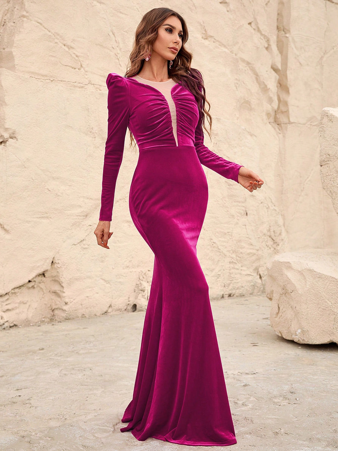 Mesh Insert Ruched Velvet Mermaid Dresses Faeriesty Mesh Insert Ruched Velvet Mermaid Dresses Faeriesty