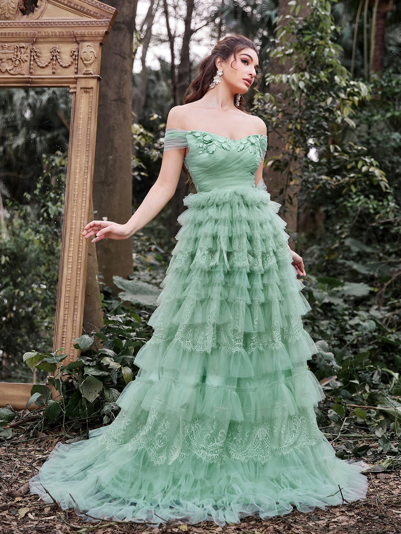 cascading ruffle prom dress Stunning Blue Off-shoulder Gown With Cascading Ruffles, Prom Dress 2025
