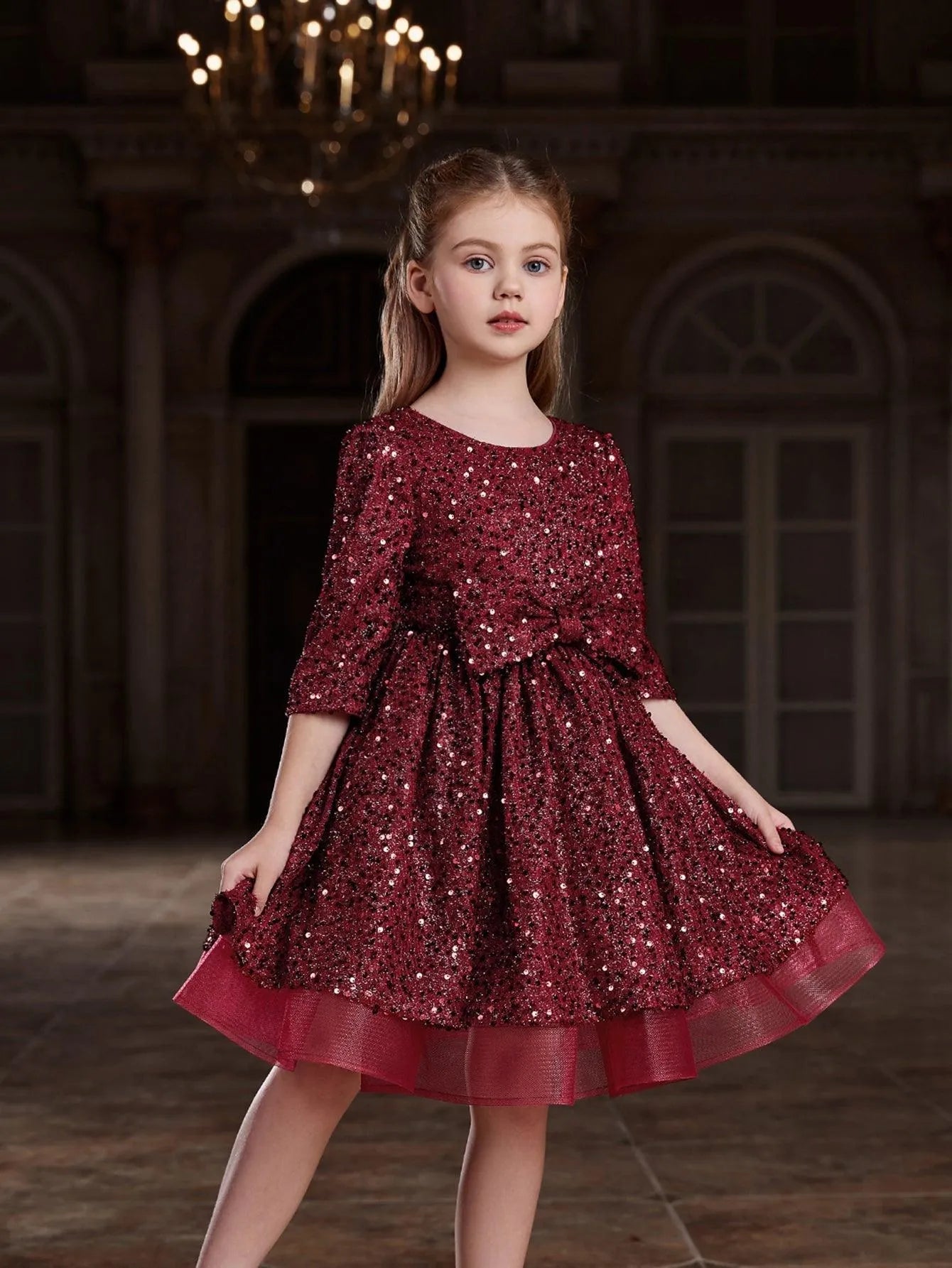 party dress 3-4 years Toddler Girls' Party Dress Sequin 3/4 Length Sleeve Performance Mesh Cute Princess Polyester Above Knee Sheath Dress Tulle Dress Summer Spring Fall 4-7 Years Pink Purple 2026