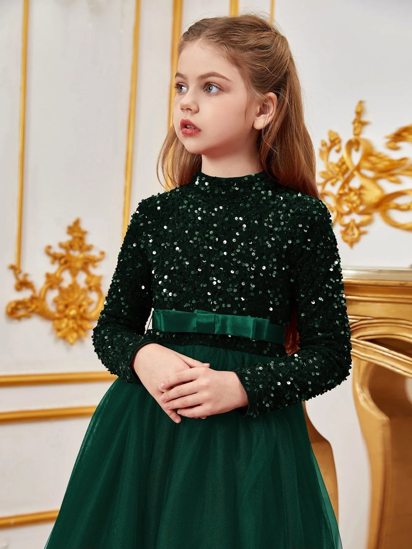 Tween Girls' Mock Neck Bow Detail Sequin Party Dress Red / 11Y Tween Girls' Mock Neck Bow Detail Sequin Party Dress Red / 11Y