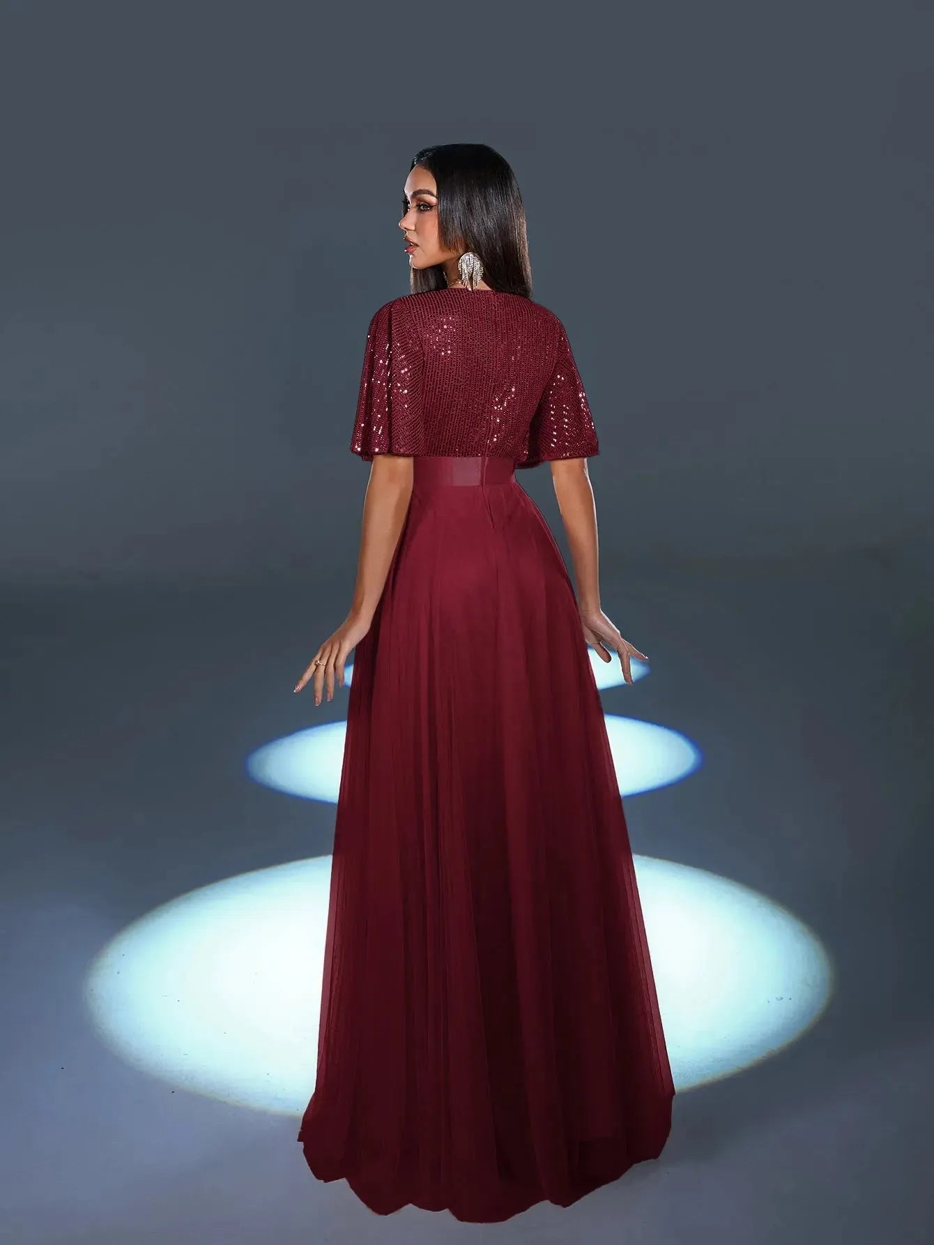 752592 Elegant Surplice Neck Butterfly Sleeves Sequin Party Dress – Faeriesty