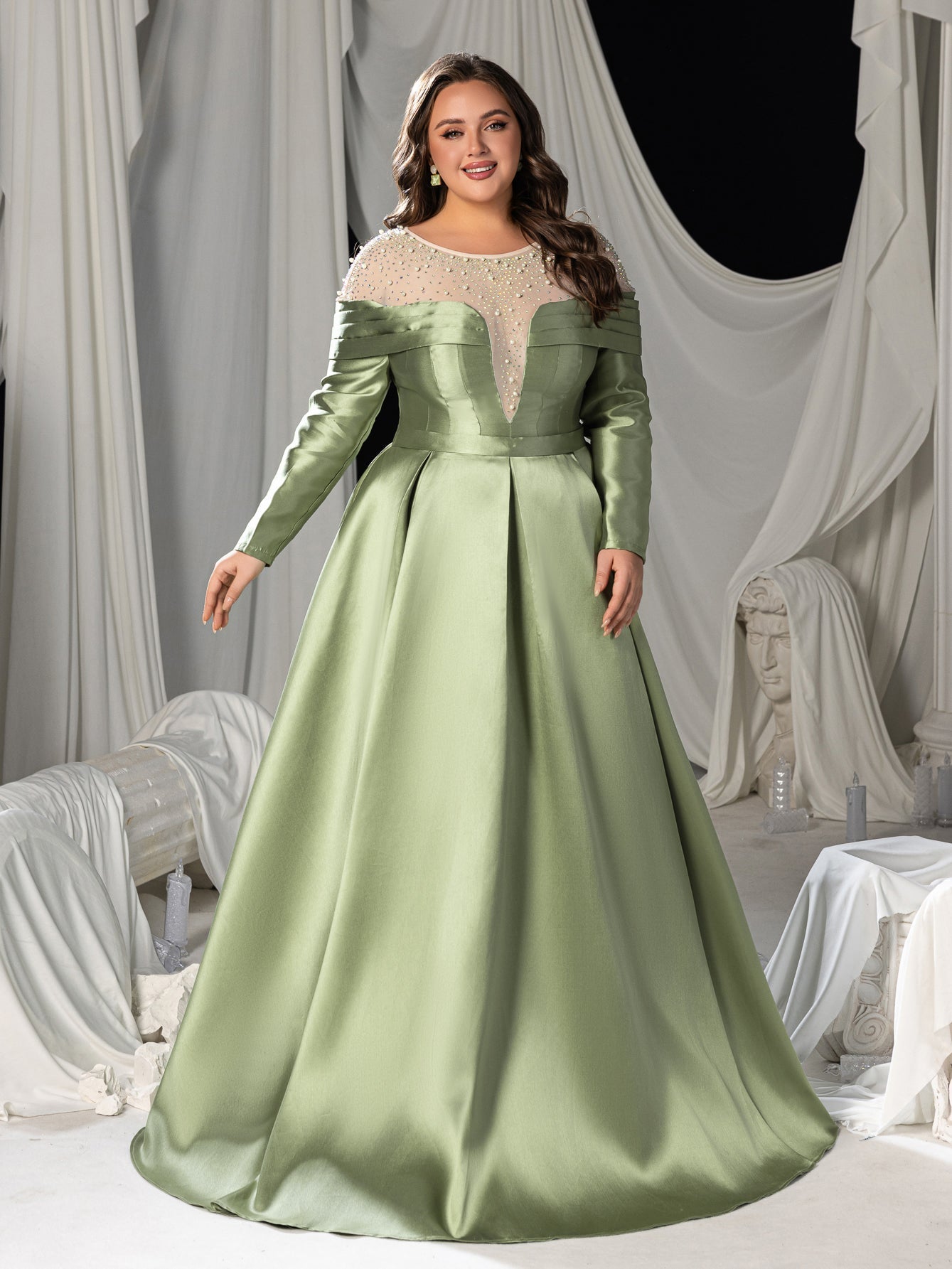 red carpet mesh dress Crystal Mesh One-Shoulder Couture Gown