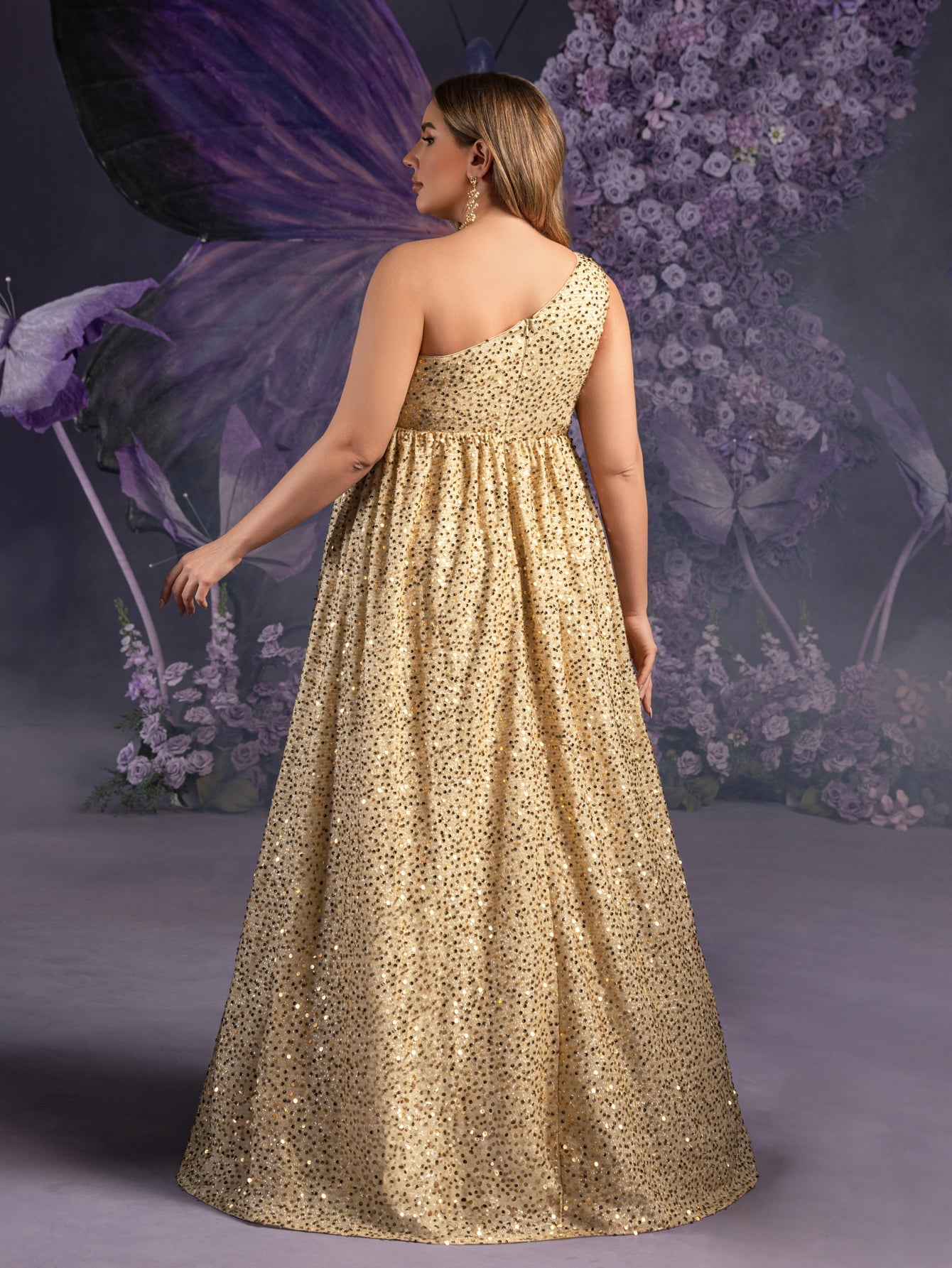 Plus Maternity  One Shoulder Split Thigh Sequin Party Dress