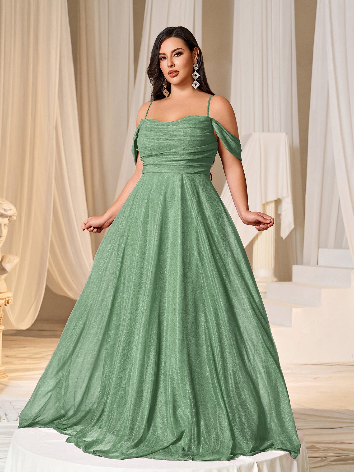 Plus Ruched Front Lace Up Back Party Cami Dress