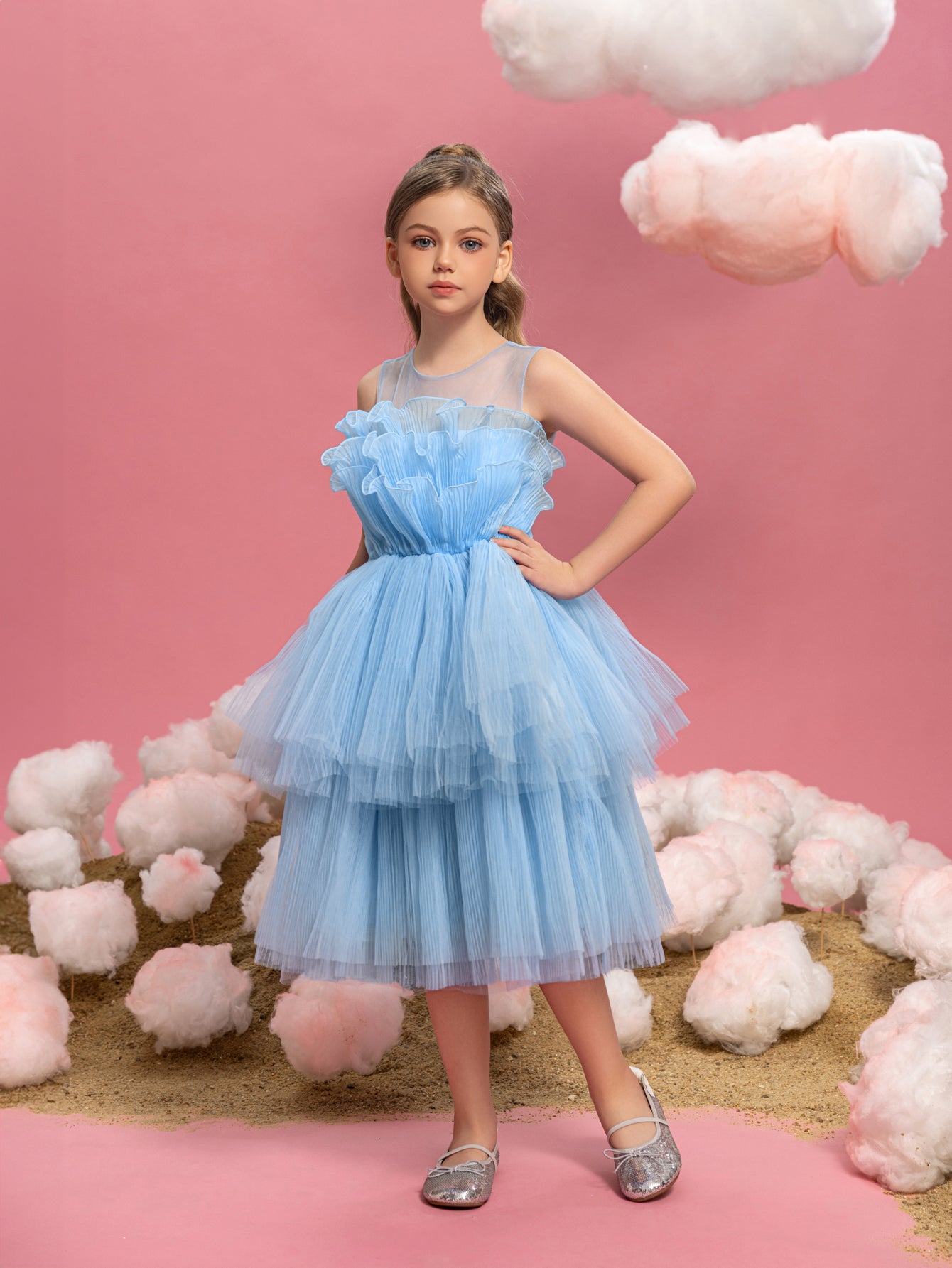 girl's glitter tulle ruffle hem dress product info and reviews Ari Tulle Ruffle Mini Dress in Light Pink