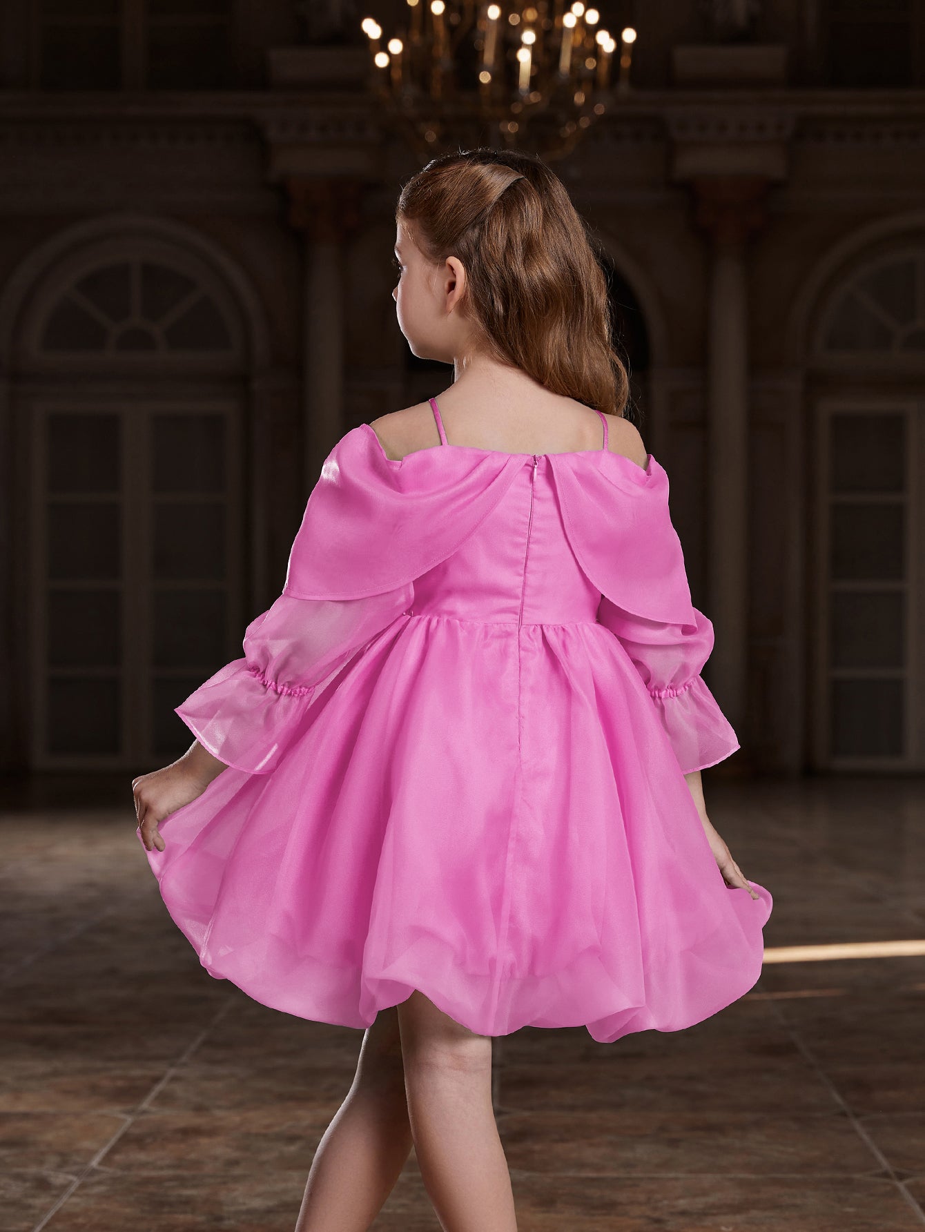 off shoulder bow dress Girl's Off Shoulder Bow Front Puff Dress Pink / 10Y