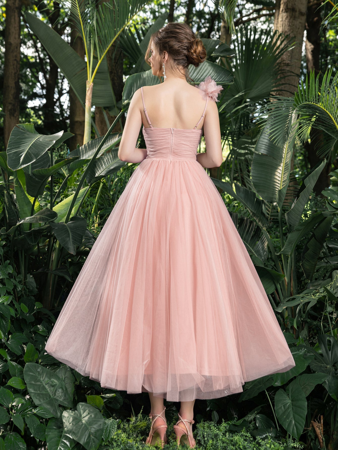 Midi Romantic Tulle Gown Elegant Dress for Garden Weddings, Charity Pink / M Midi Romantic Tulle Gown Elegant Dress for Garden Weddings, Charity Pink / M