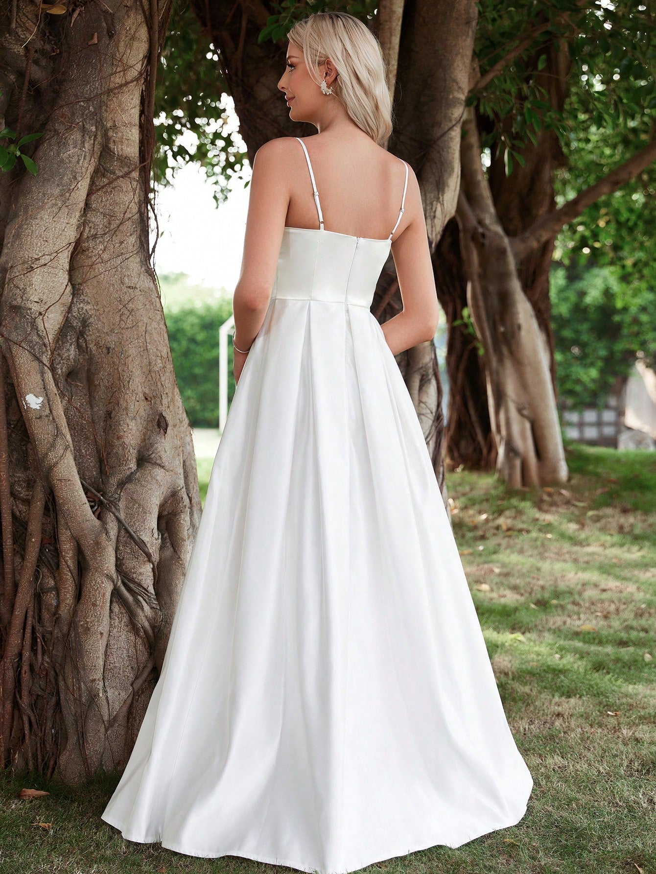 satin cami wedding dress ASOS DESIGN Rosie satin cami wedding dress with square neck