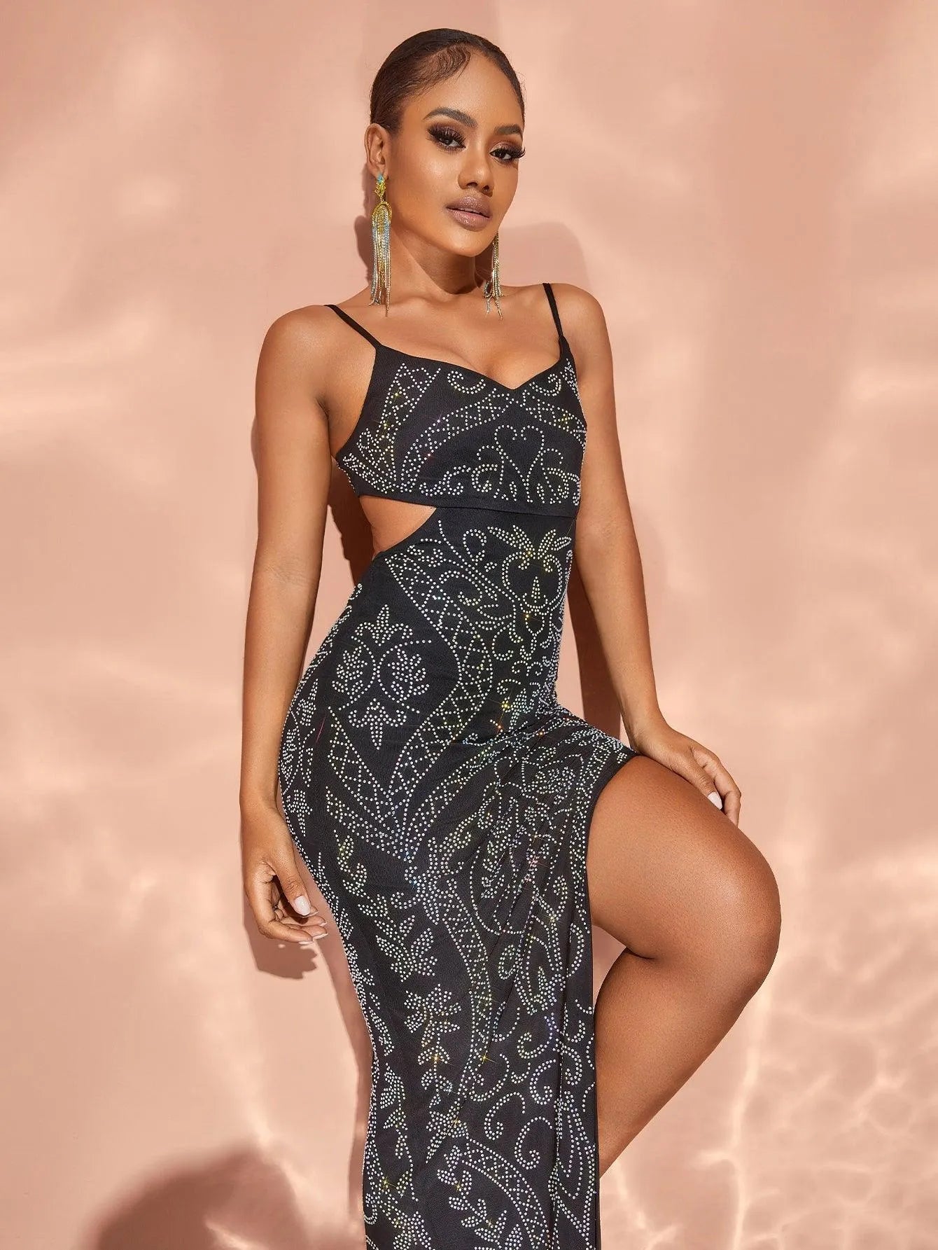 cut out cami dress Deep V-Neck Cut Out Floral Print Cami Dress, Butterfly / XS