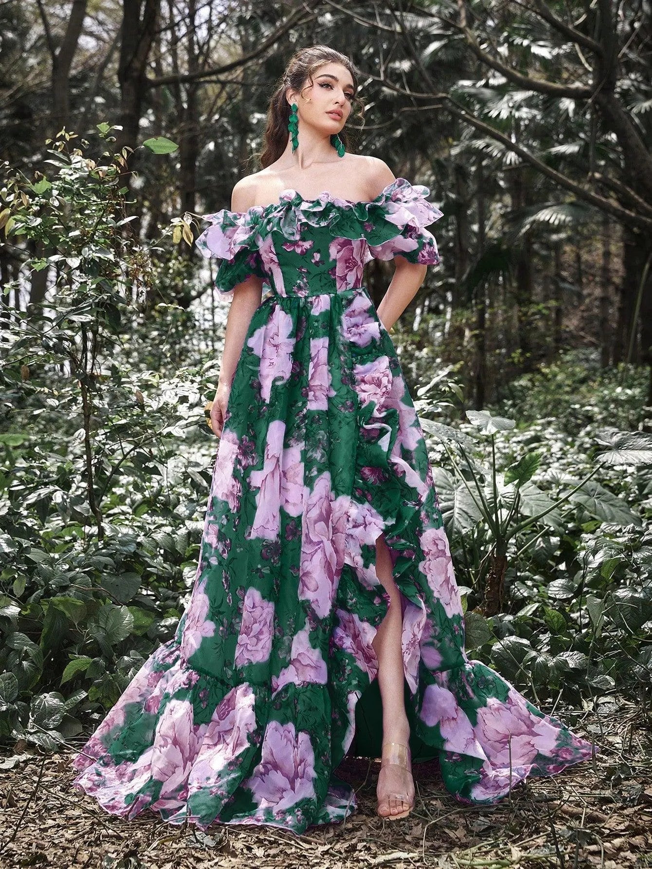 elegant ruffle dresses Velvi Ruffled Long A-Line Prom Dress Alances Navy / XSmall