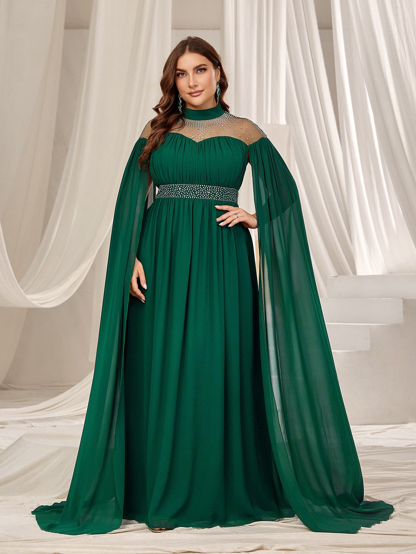 High Neck Chiffon with Rhinestone Details