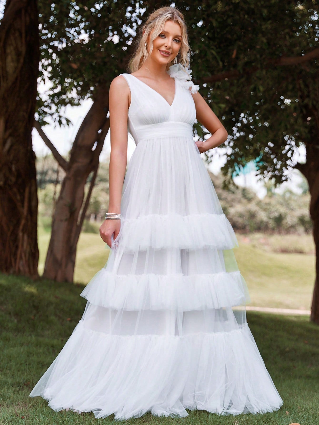 Organza Layered Wedding Gown Lauren Elaine Astoria Bohemian Lace And Ruffle Chiffon Wedding Dress White (Pictured) Organza Layered Wedding Gown Lauren Elaine Astoria Bohemian Lace And Ruffle Chiffon Wedding Dress White (Pictured)