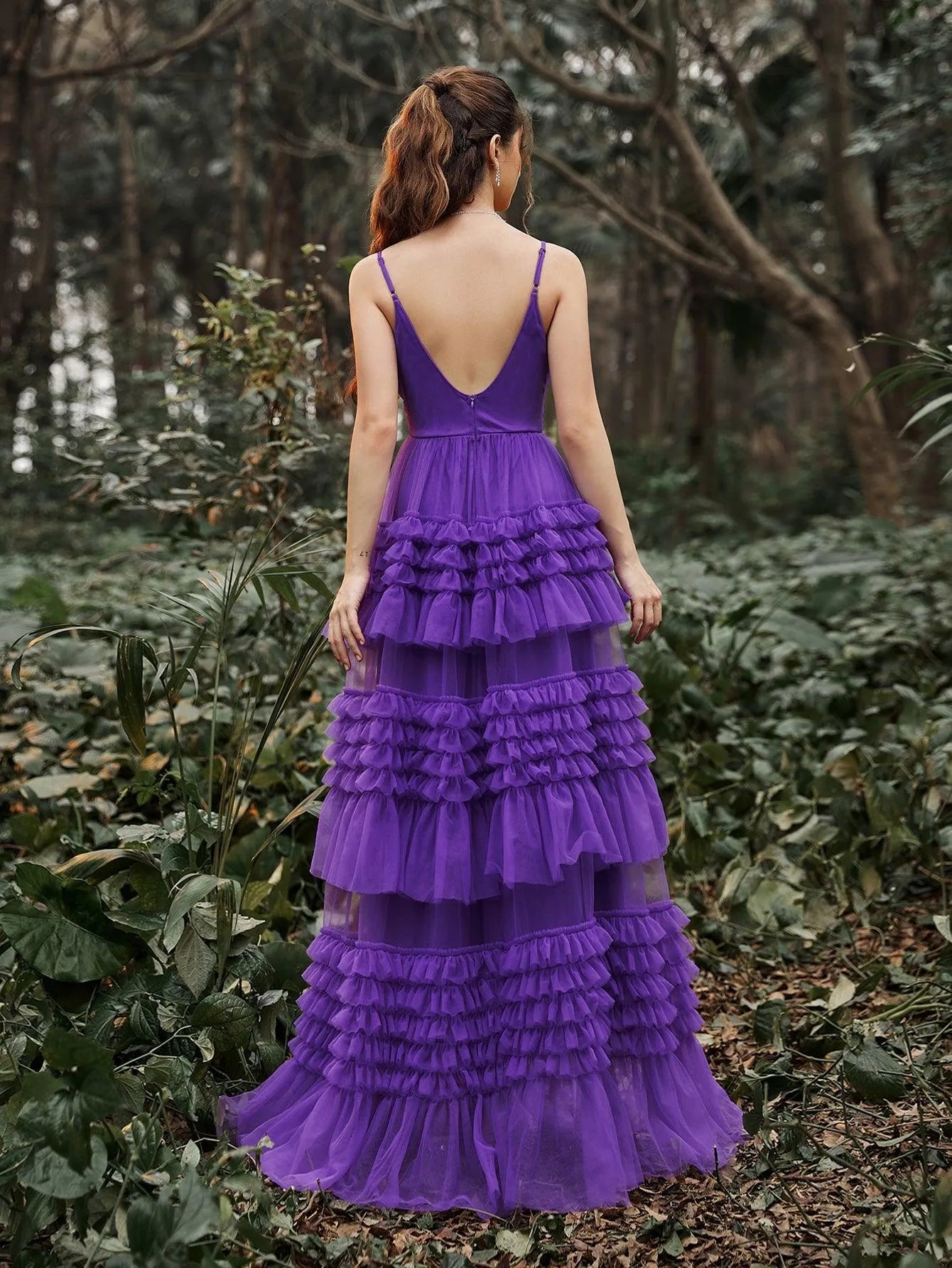 Gorgeous Plunging Neck Tiered Tulle Slip Prom Dress Dark Green / XL Gorgeous Plunging Neck Tiered Tulle Slip Prom Dress Dark Green / XL