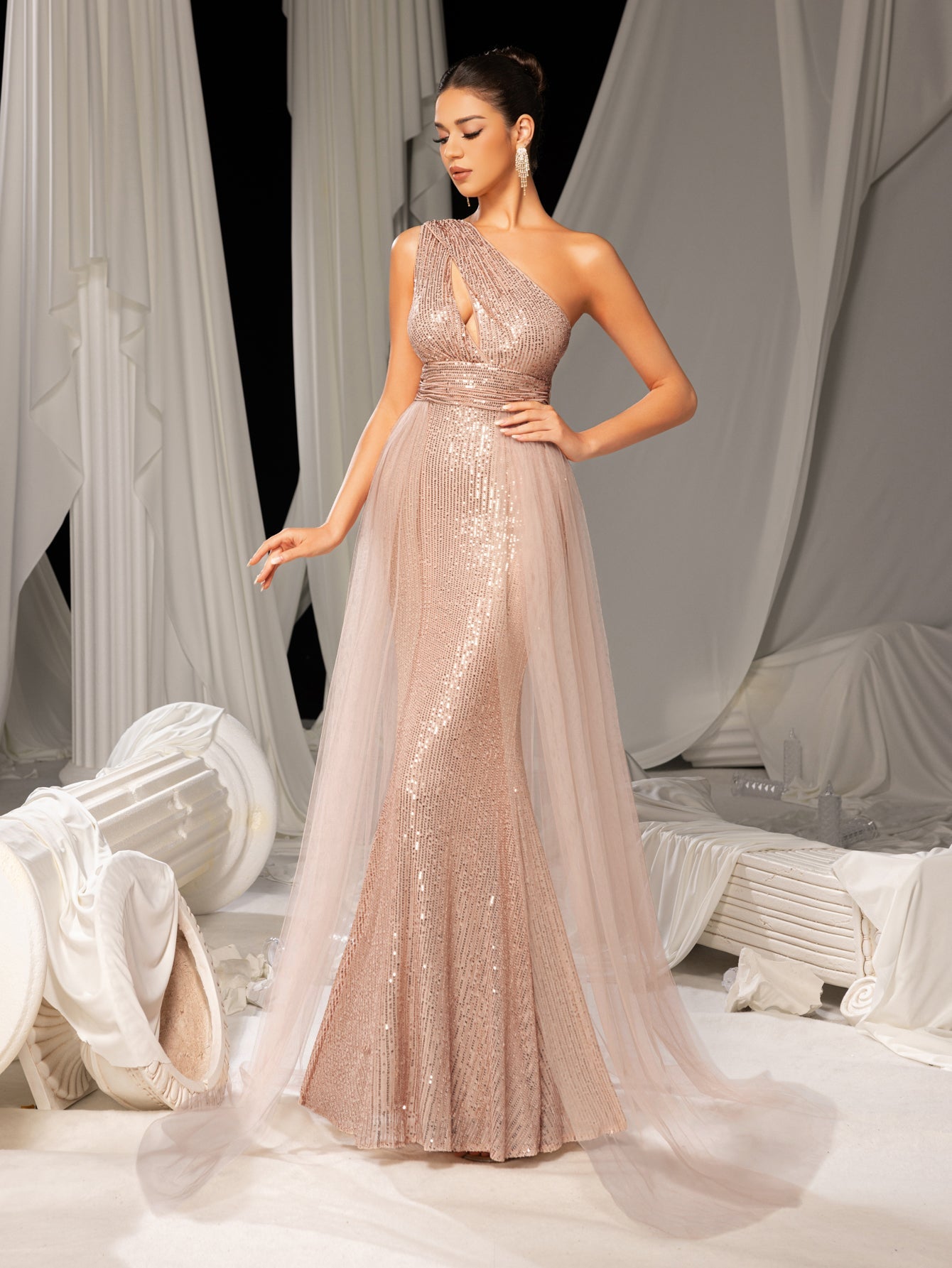 glitter mesh prom dress Silver Diamond Mesh Sequin Mermaid Long Prom Dress