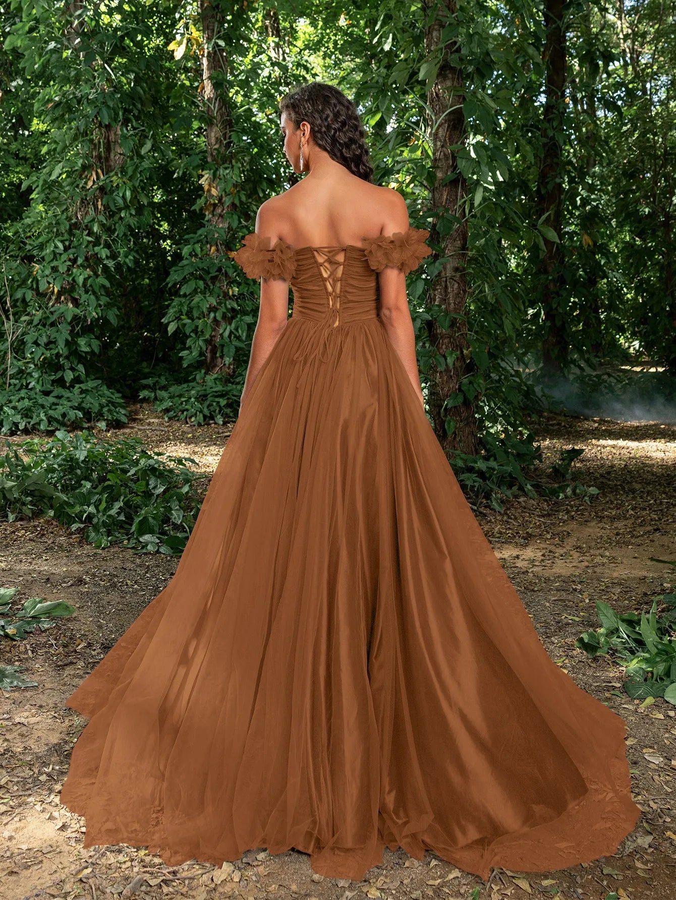 Elegant Off Shoulder Ruched Bust Split Thigh Tulle Prom Dress Faeriesty Elegant Off Shoulder Ruched Bust Split Thigh Tulle Prom Dress Faeriesty