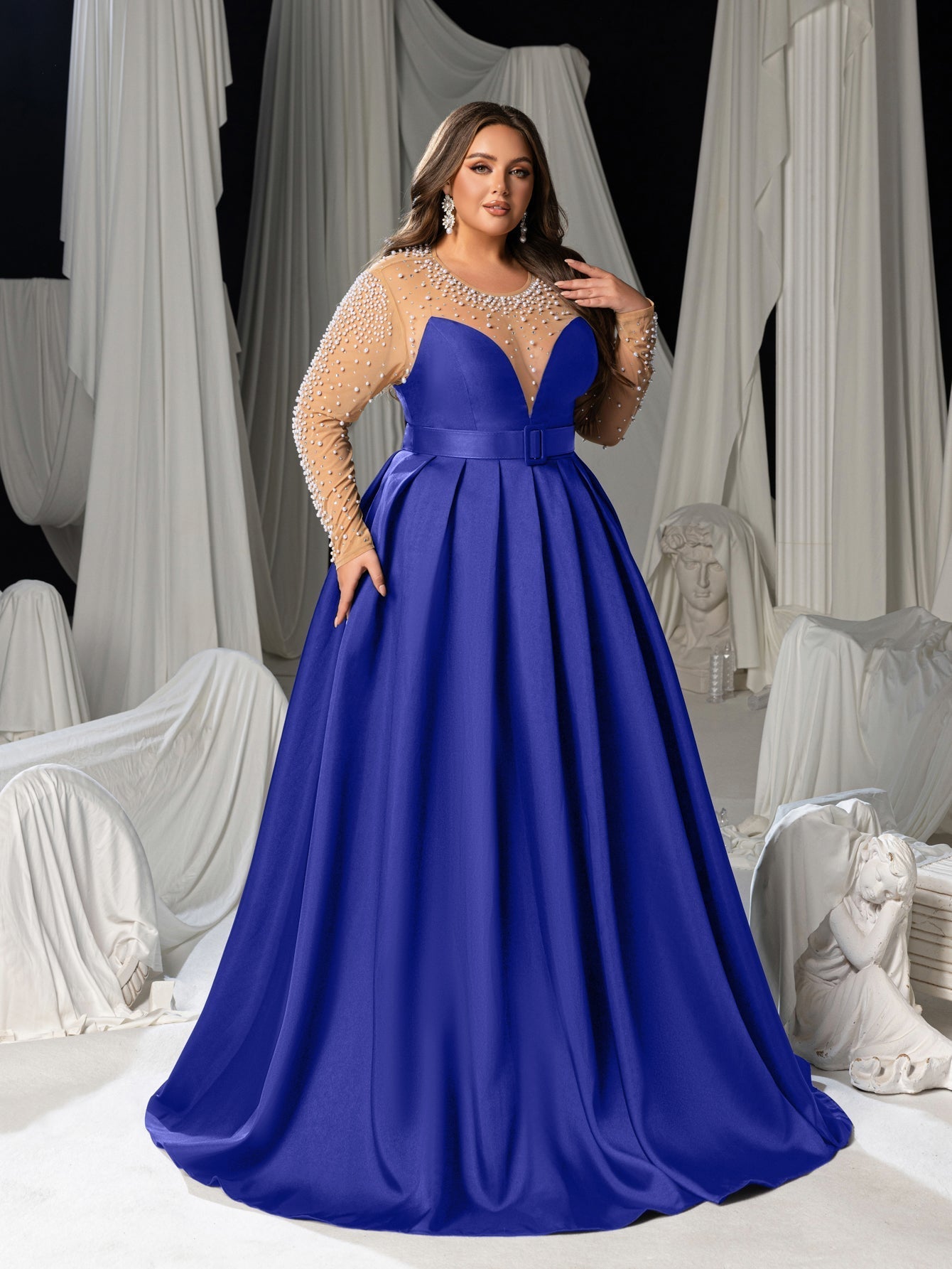 plus size satin evening dresses Stretch Satin Hot Pink Plus Size Prom Dress With Knot Detailing