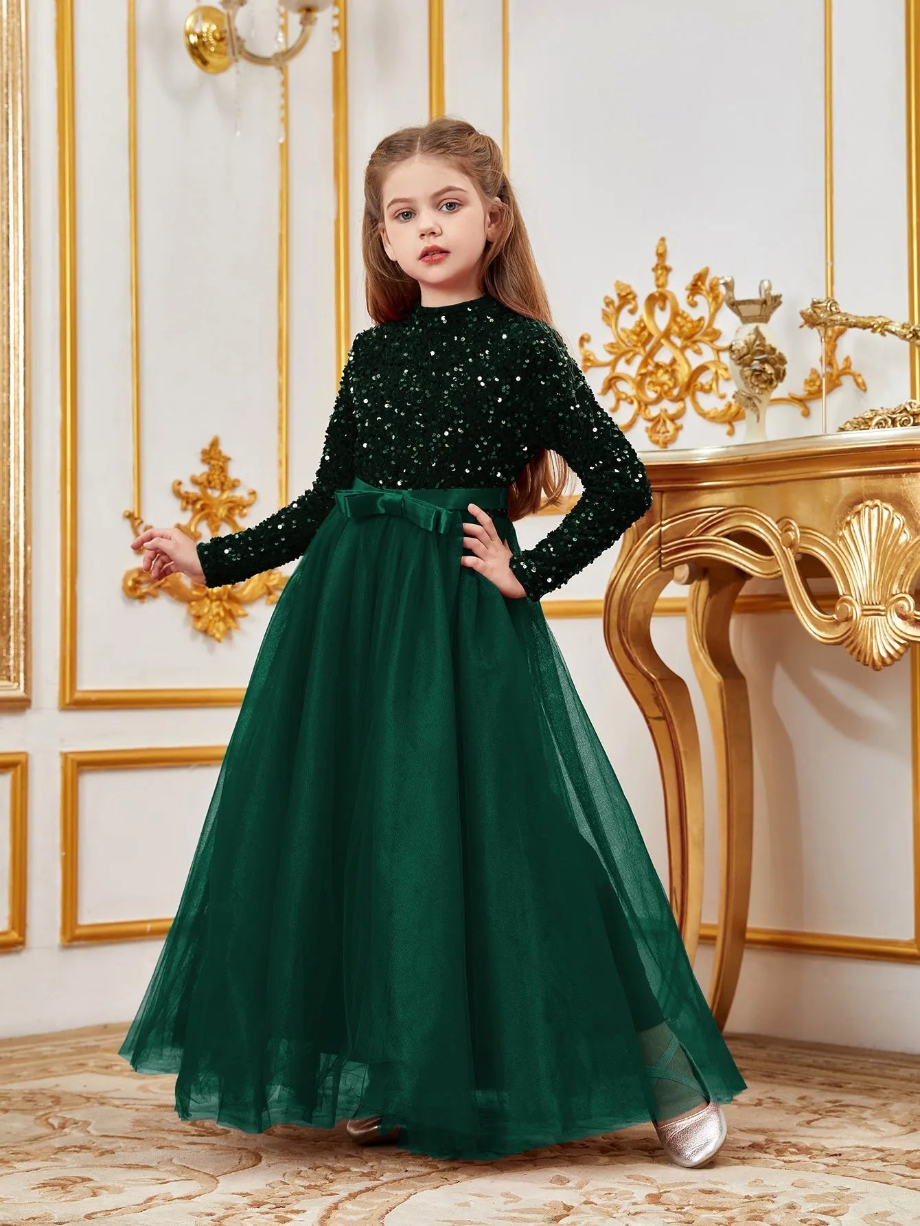 Tween Girls' Mock Neck Bow Detail Sequin Party Dress Red / 11Y Tween Girls' Mock Neck Bow Detail Sequin Party Dress Red / 11Y