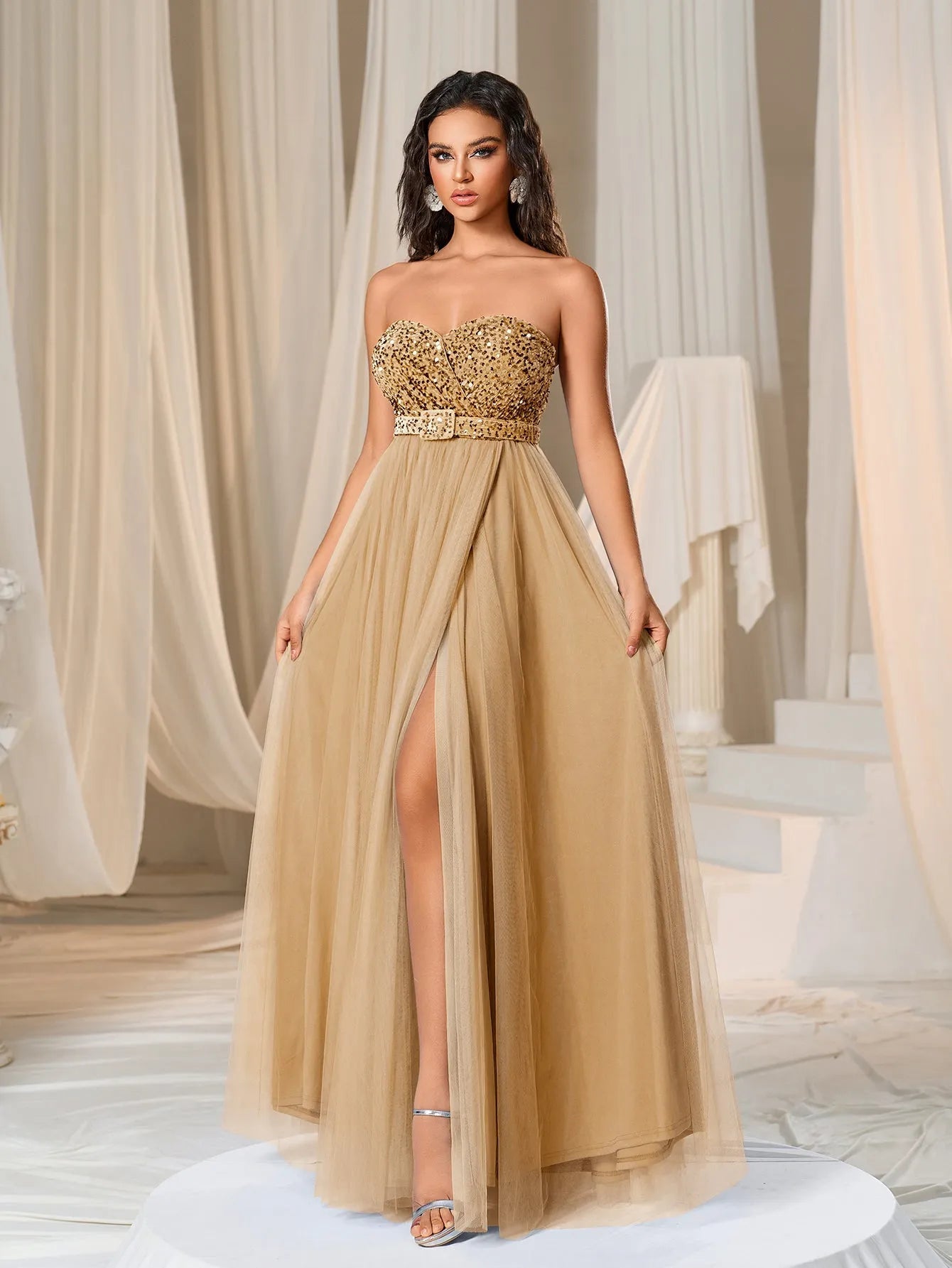 Elegant Strapless Split Thigh A-line Formal Evening Dress Faeriesty Elegant Strapless Split Thigh A-line Formal Evening Dress Faeriesty