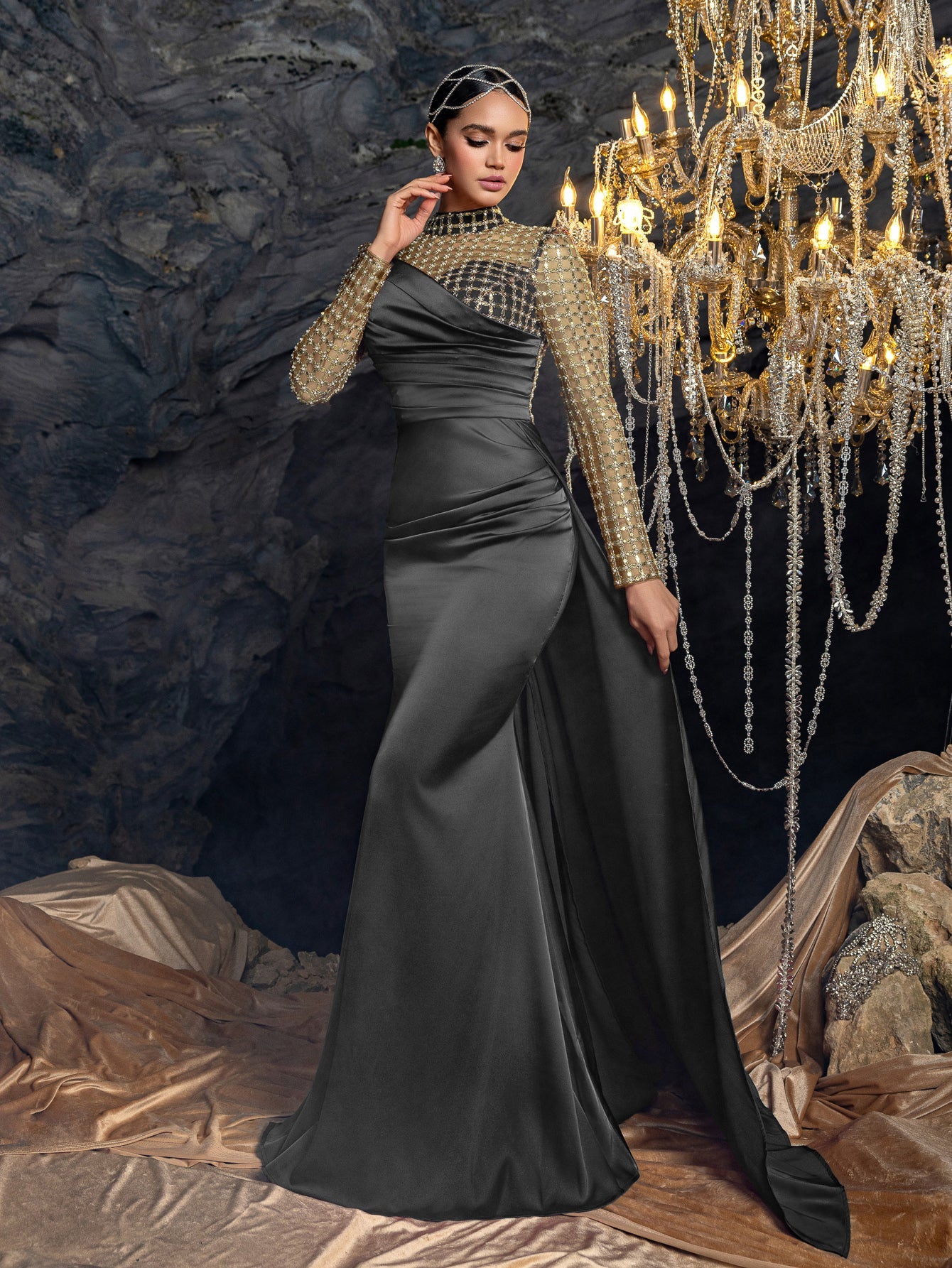 High Neck & Satin Mermaid Skirt