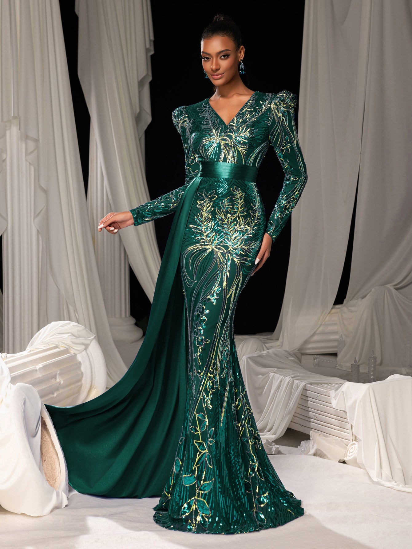 Long Sleeve with Wide Belt & Sweep Train