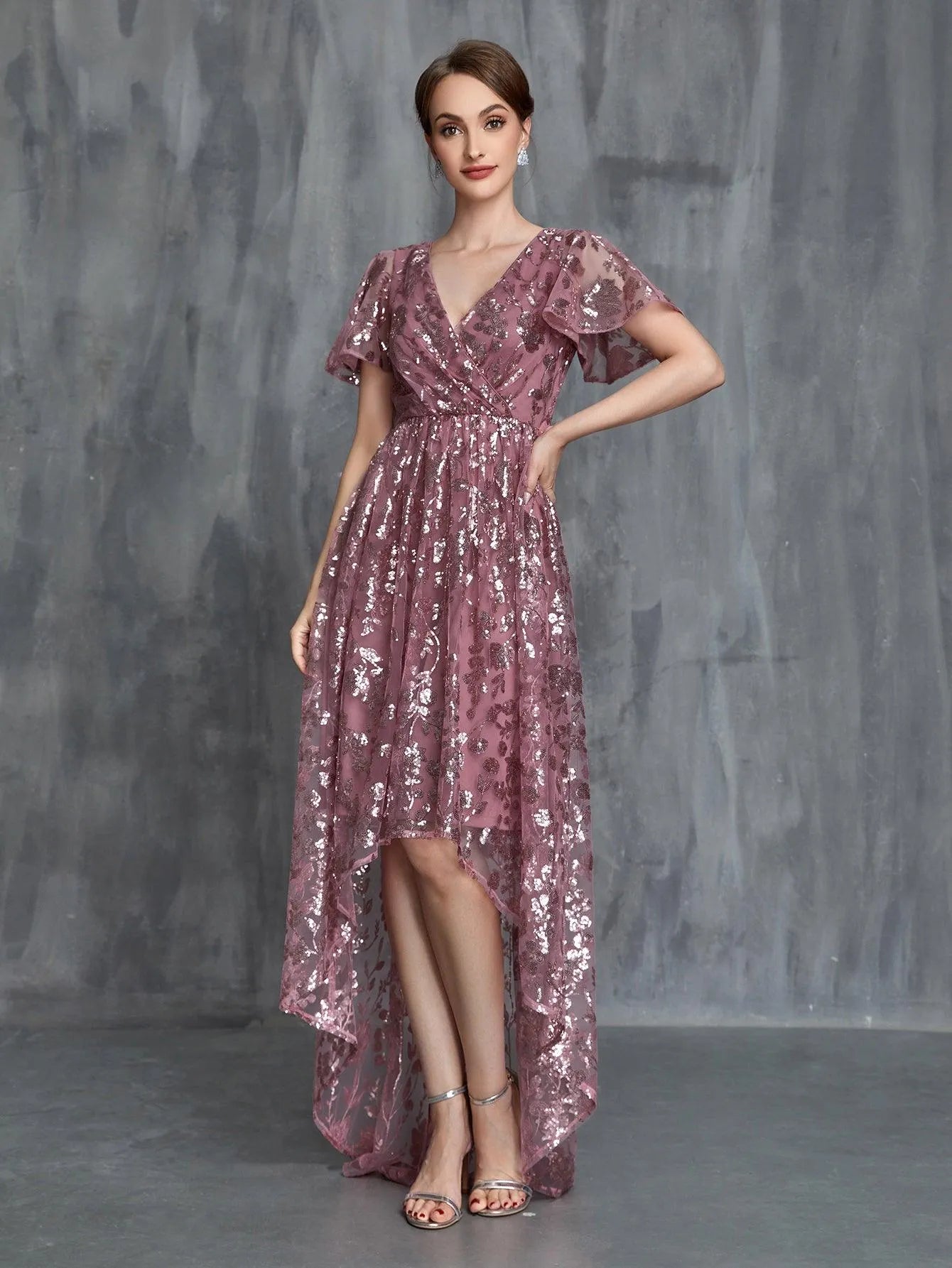 surplice sequin dress Boston Proper - Blushing Pink - Shimmer Sequin Surplice Dress