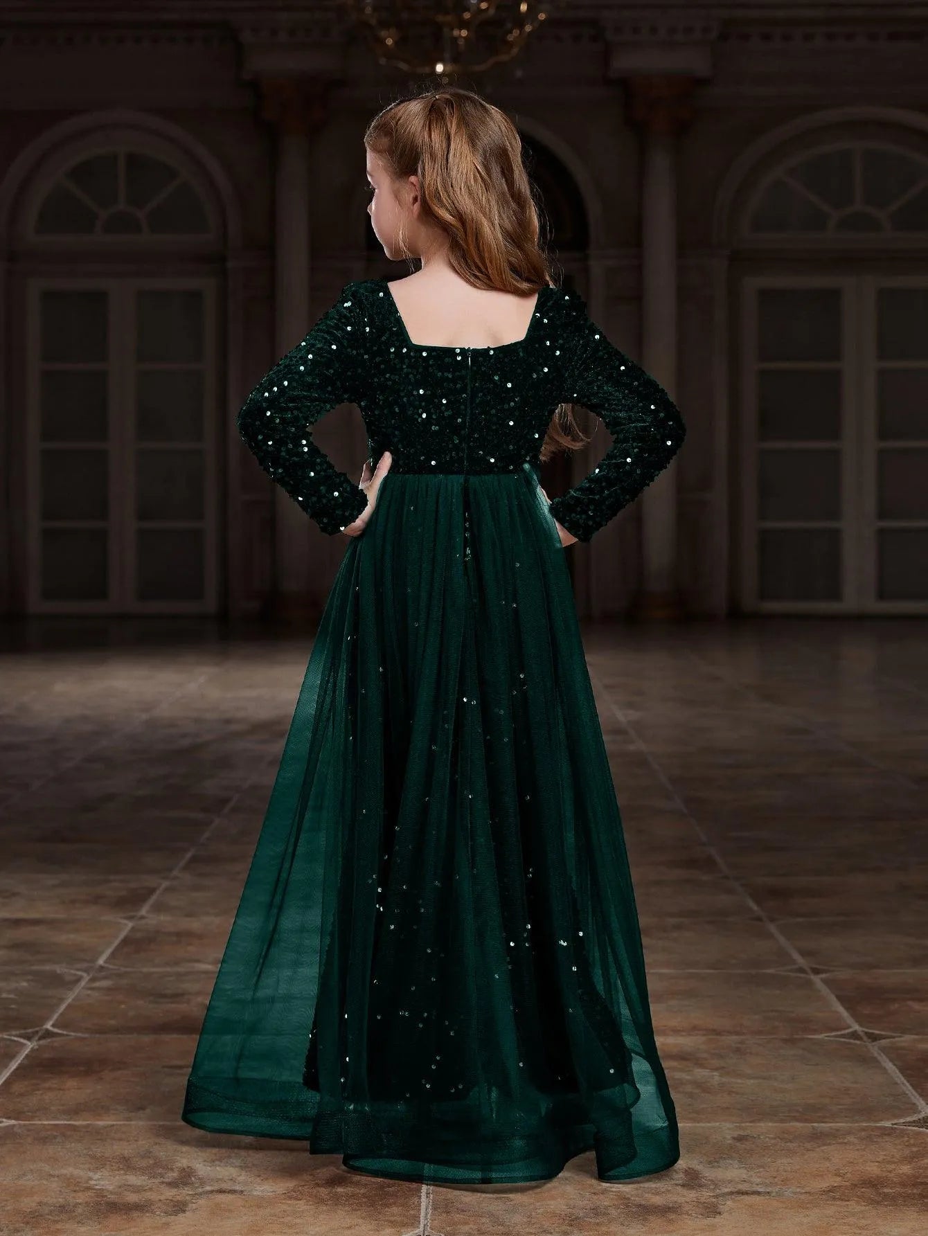 Tween Girls' Square Collar Long Sleeves Sequin Mermaid Dress Faeriesty Tween Girls' Square Collar Long Sleeves Sequin Mermaid Dress Faeriesty