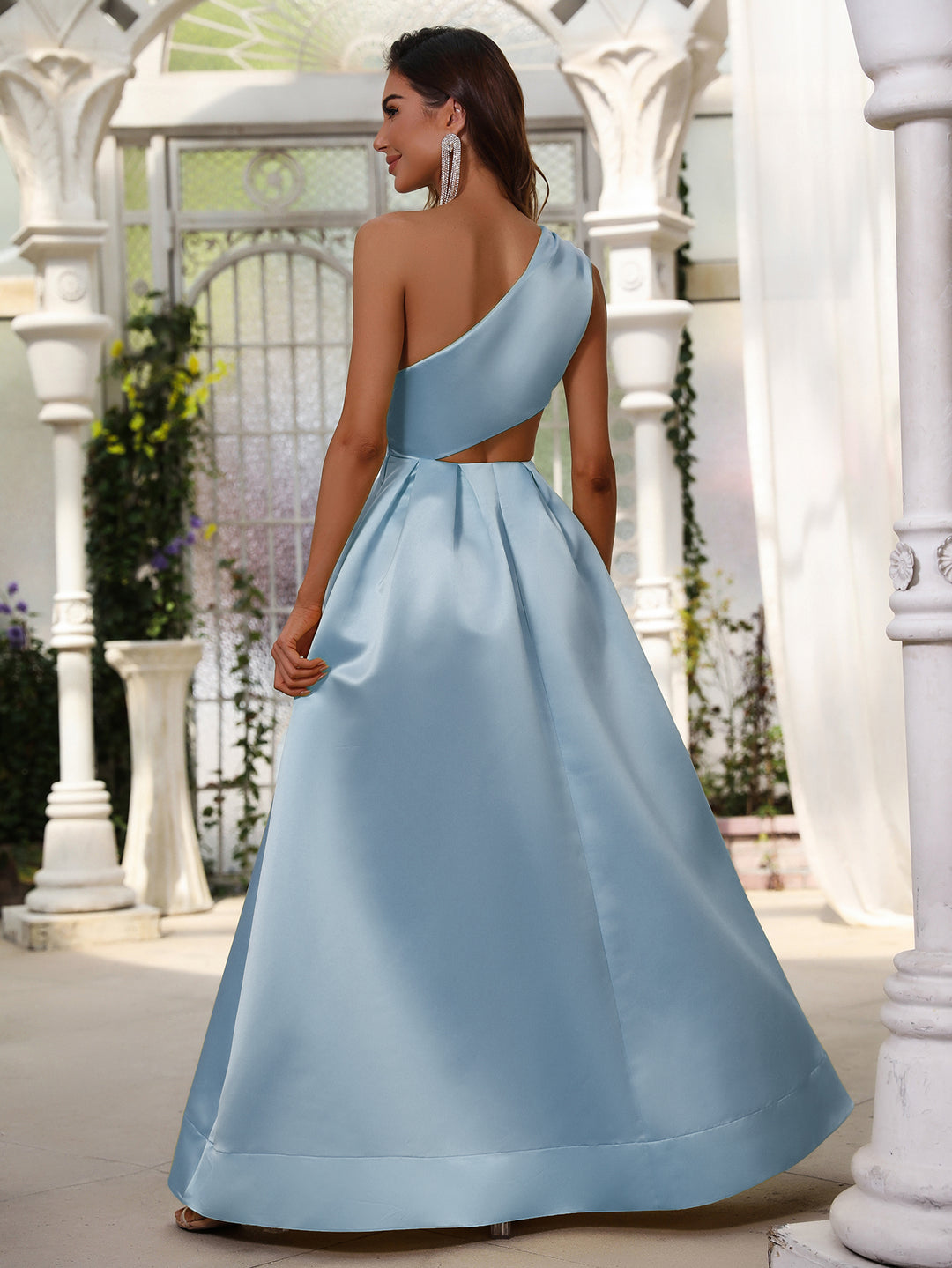Cut Out One Shoulder Sleeveless Satin A line Prom Dresses – Faeriesty