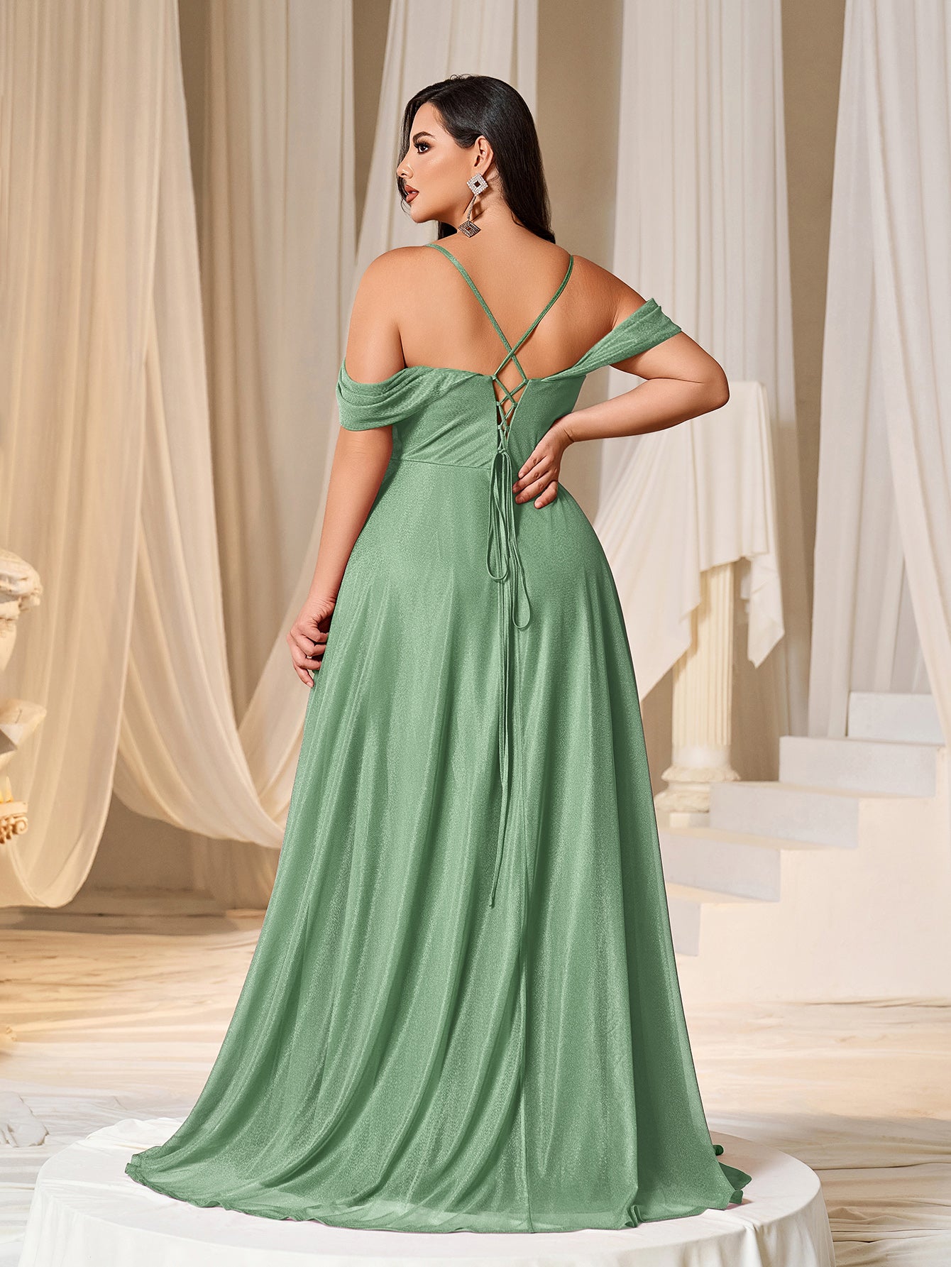 Plus Ruched Front Lace Up Back Party Cami Dress