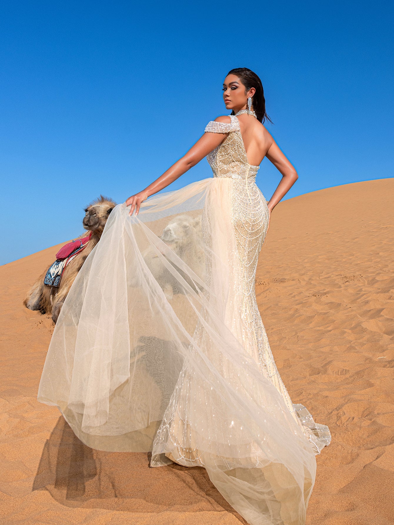 Gorgeous Asymmetrical Neck Draped Side Split Mermaid Hem Beaded Forma Faeriesty Gorgeous Asymmetrical Neck Draped Side Split Mermaid Hem Beaded Forma Faeriesty