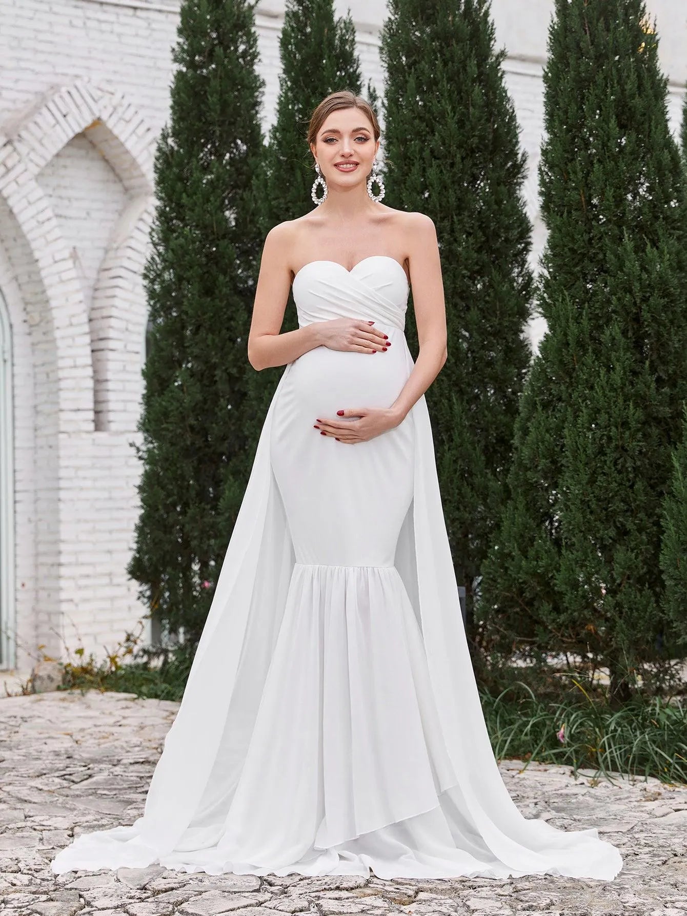 Maternity Mermaid Hem Tube Formal Dress White / XL