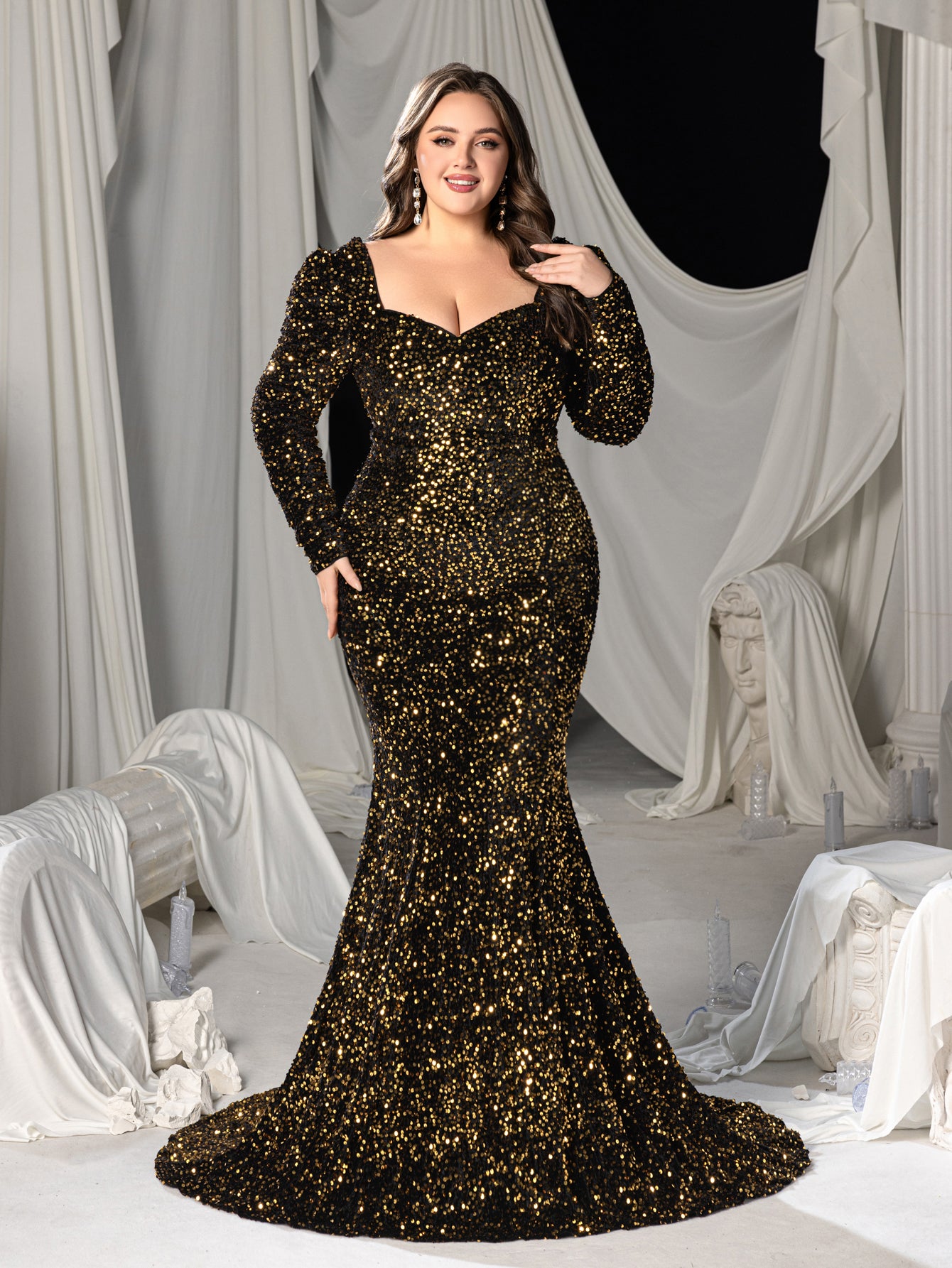 Plus Size Elegant Sweetheart Long Sleeve Prom Dresses