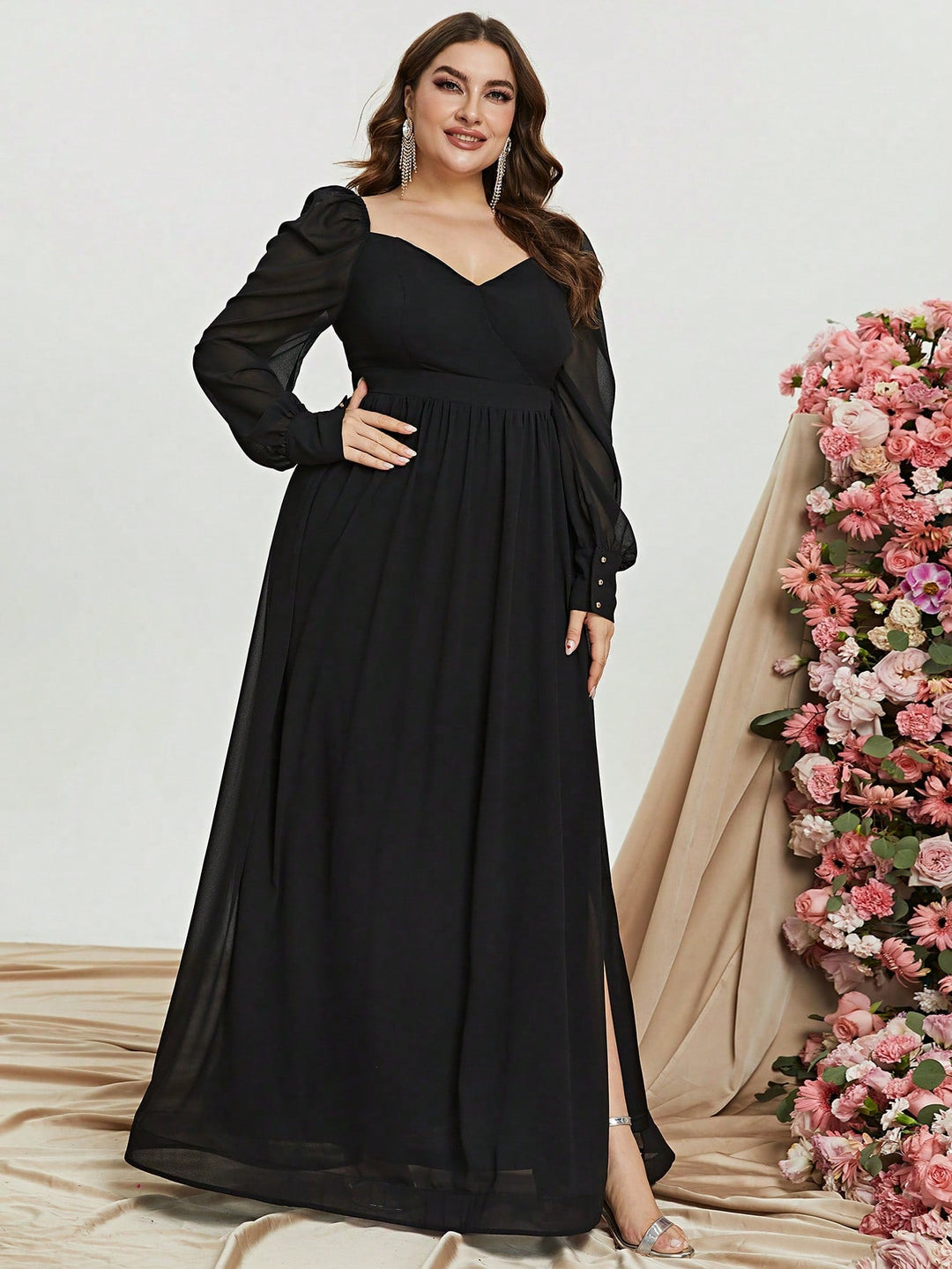 Plus Size Sweetheart Backless Long Sleeve Chiffon A Line Dresses Red / 3XL Plus Size Sweetheart Backless Long Sleeve Chiffon A Line Dresses Red / 3XL