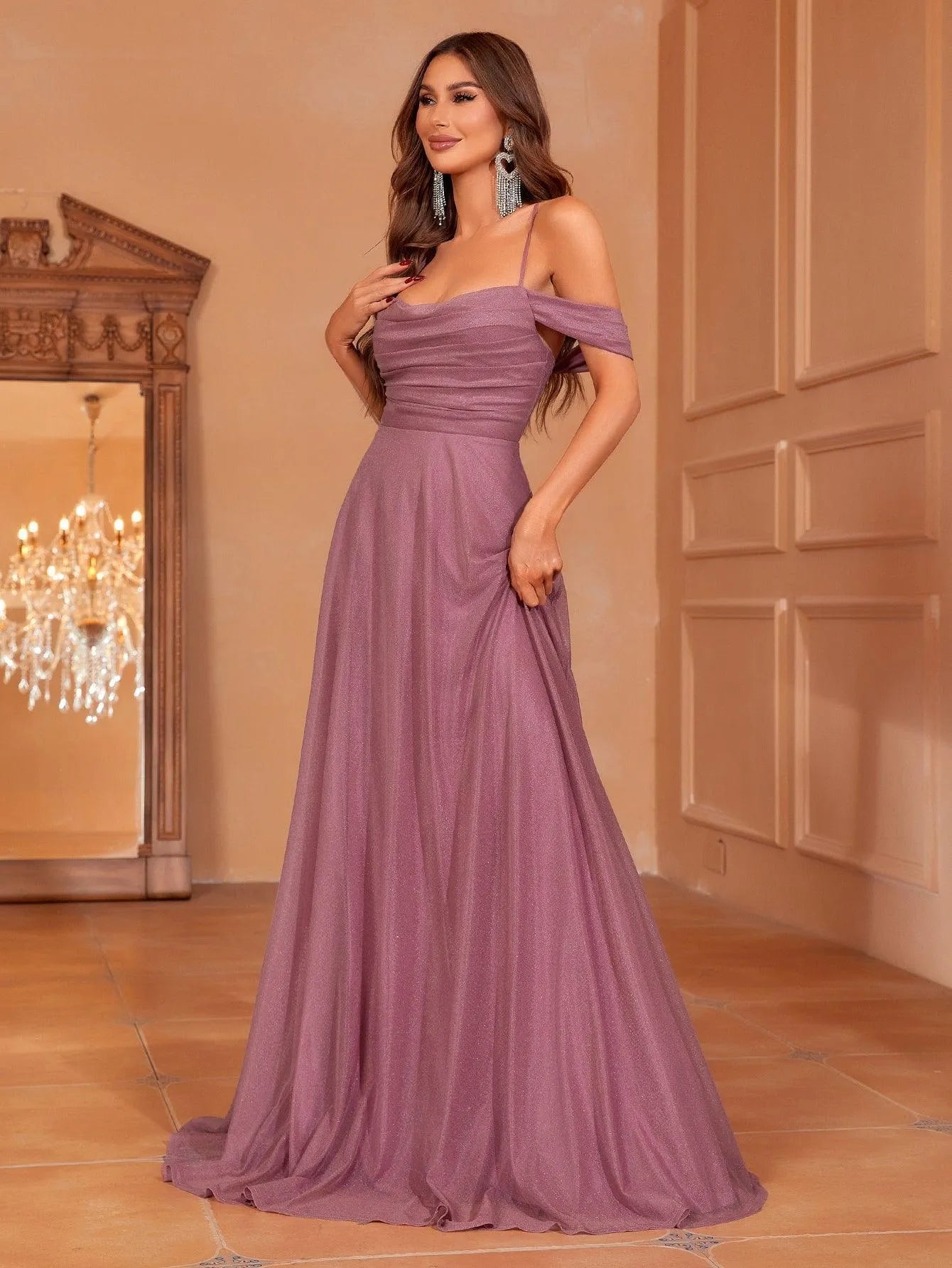 Elegant Ruched Front Back Lace Up Cami Dress Mauve / M Elegant Ruched Front Back Lace Up Cami Dress Mauve / M