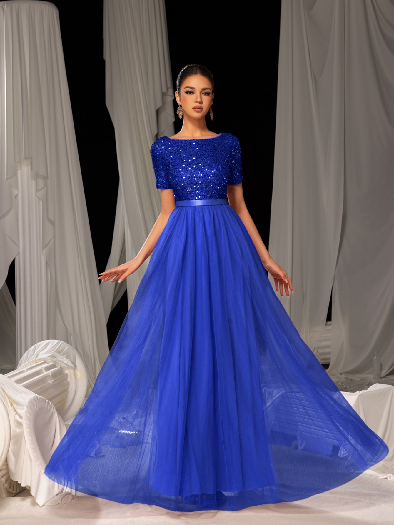 Elegant Tulle Party Dress with Sequin Top & Tulle Skirt – Luxury Evening Wear for Weddings, Formal Dinners & Red Carpet Events