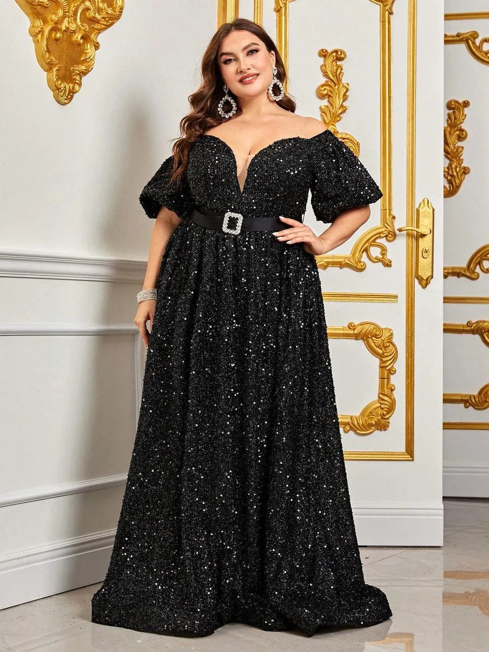black sequin puff sleeve dress Black Sequin Long Puff Sleeve Mini Dress | Sparkling Glamour