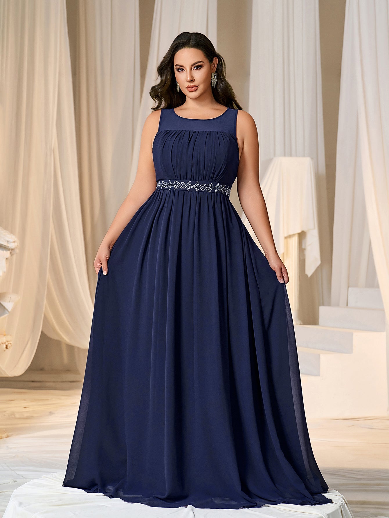 Rhinestone Cape Sleeves & A-Line Skirt with Cathedral Train