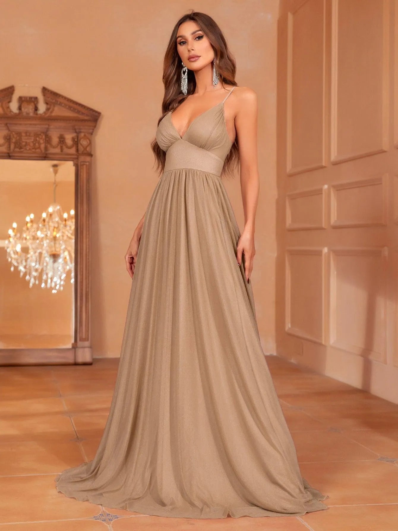 Solid A Line Cami Bridesmaid Dress Navy Blue / M