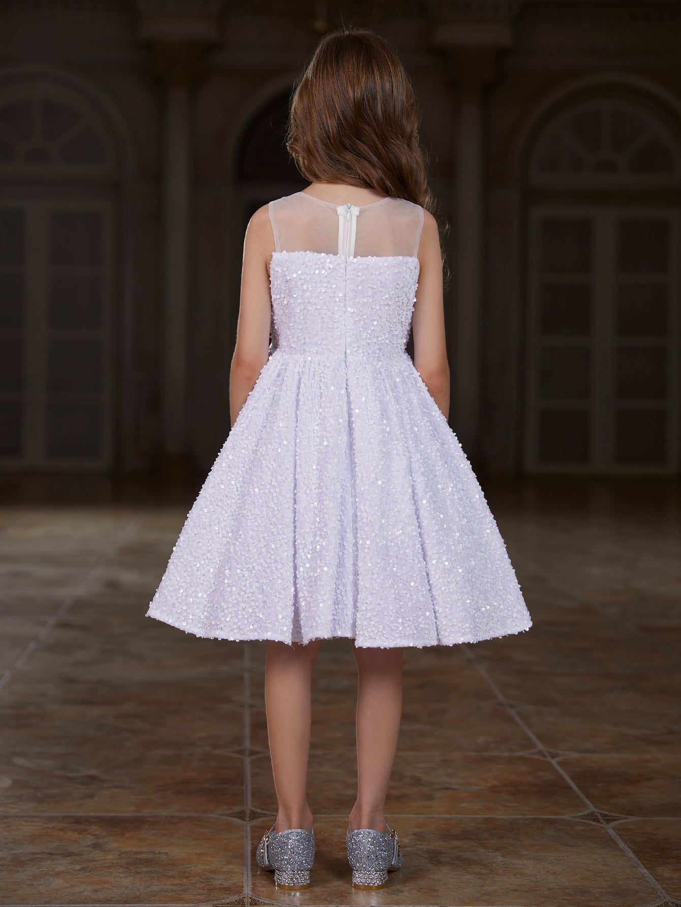 Girl's Cute Sleeveless Knot Side Sequin A Line Dress