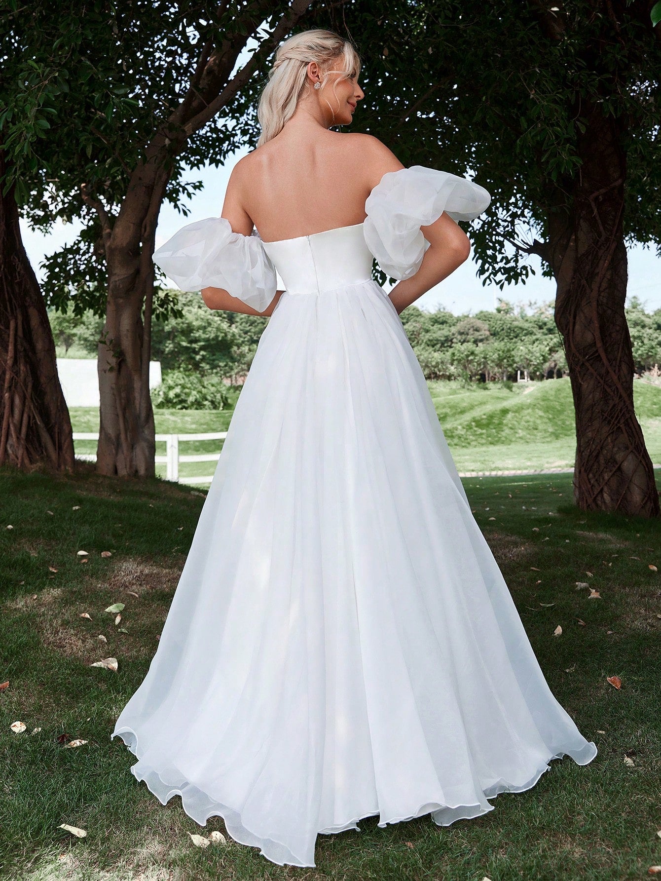 Satin Bodice Contrast Organza Hem Tube Wedding Dresses