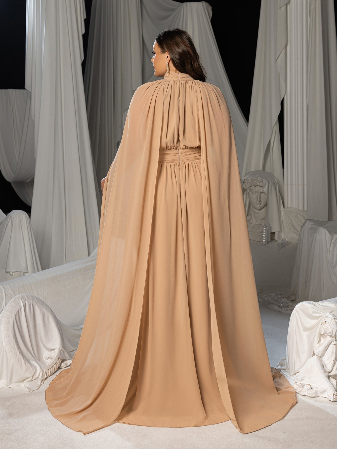 Plus Mock Neck Cloak Sleeves Chiffon Formal Cape Dress Faeriesty Plus Mock Neck Cloak Sleeves Chiffon Formal Cape Dress Faeriesty