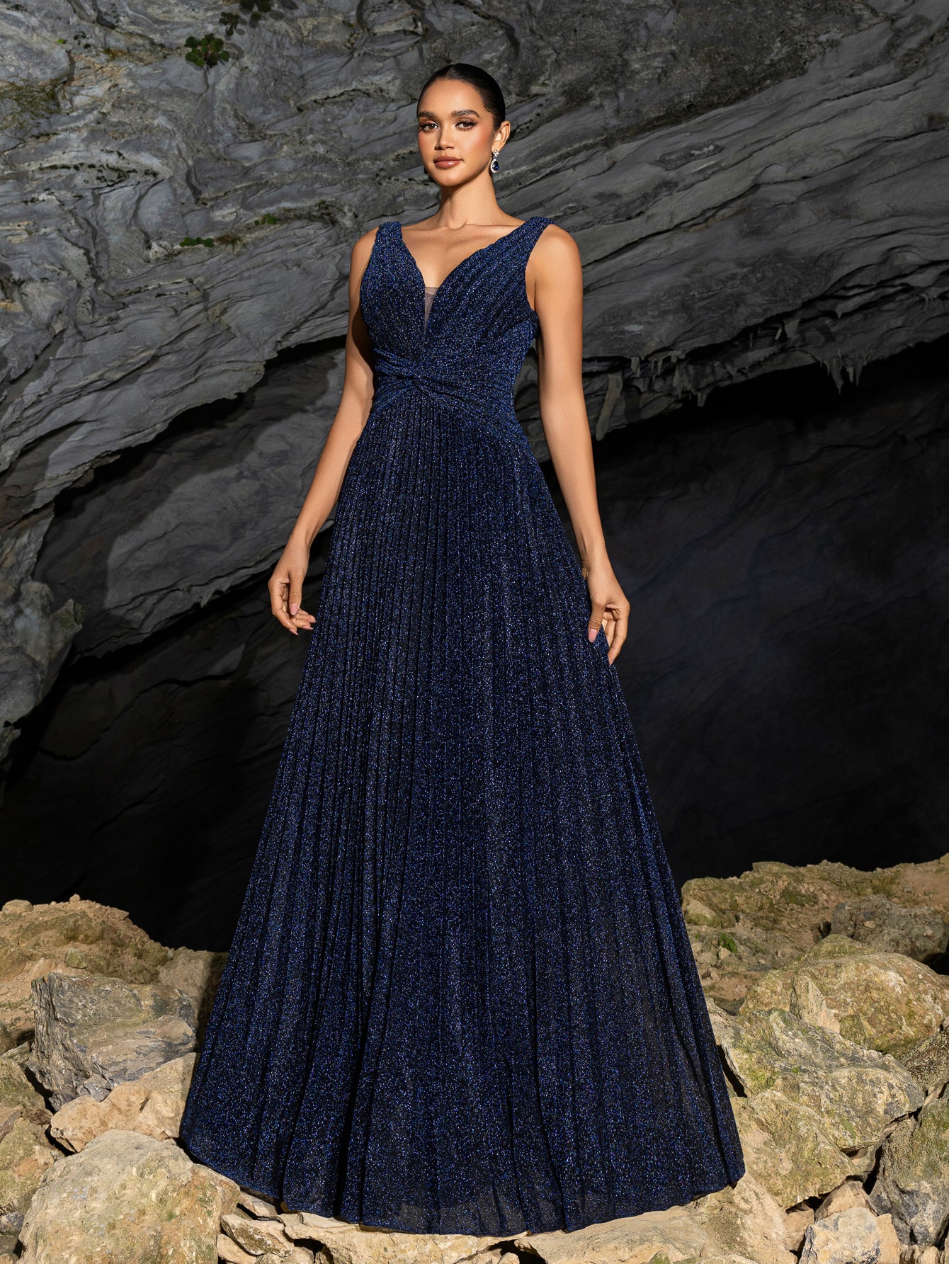 Bridesmaid Dress Glitter V Neck Sleeveless Maxi A Line Pleated Gown Faeriesty Bridesmaid Dress Glitter V Neck Sleeveless Maxi A Line Pleated Gown Faeriesty