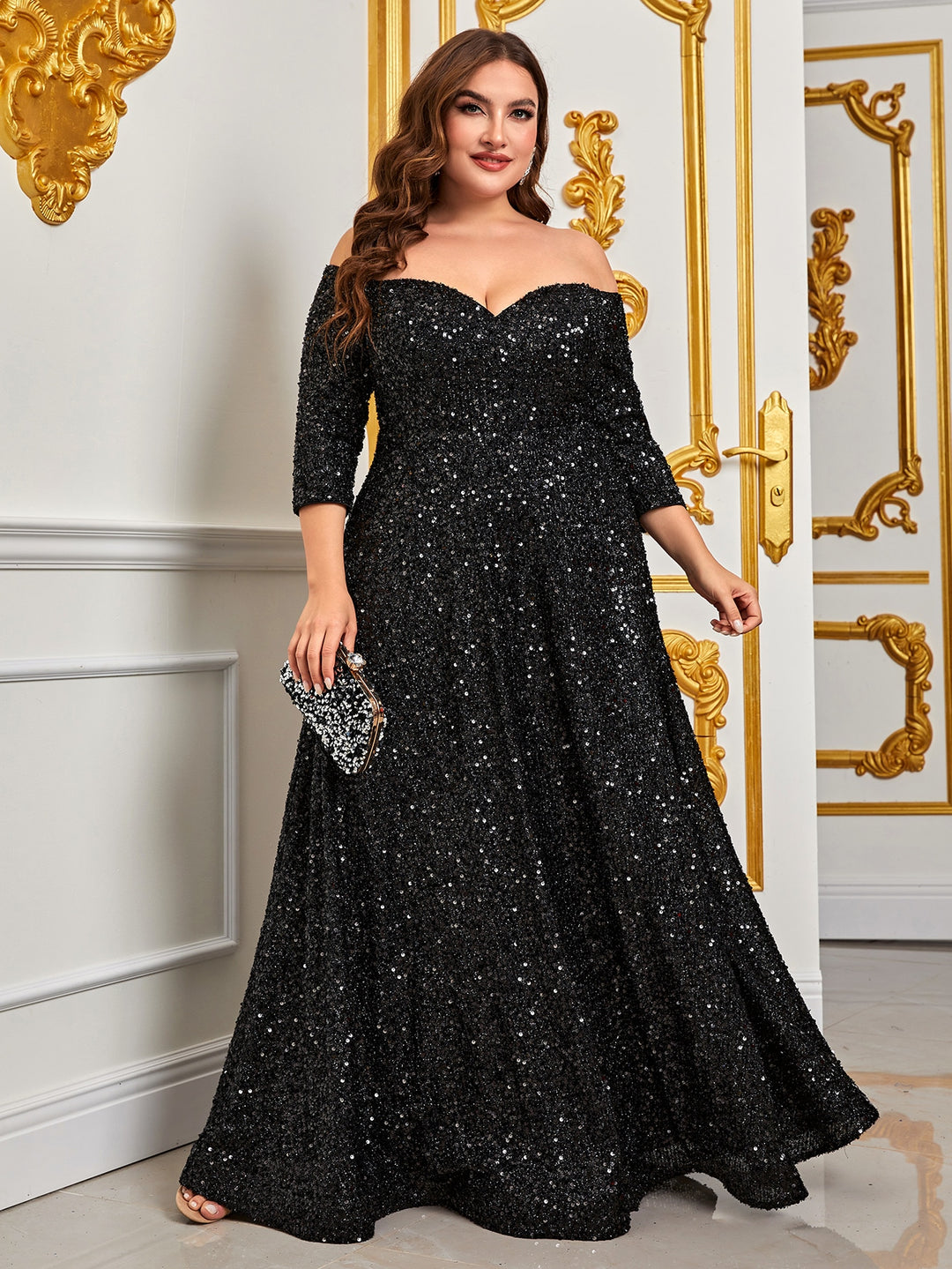 off the shoulder glitter dress Cinderella Divine Sequin long sleeve Size 30 Champagne Pretty Sequin Dress with