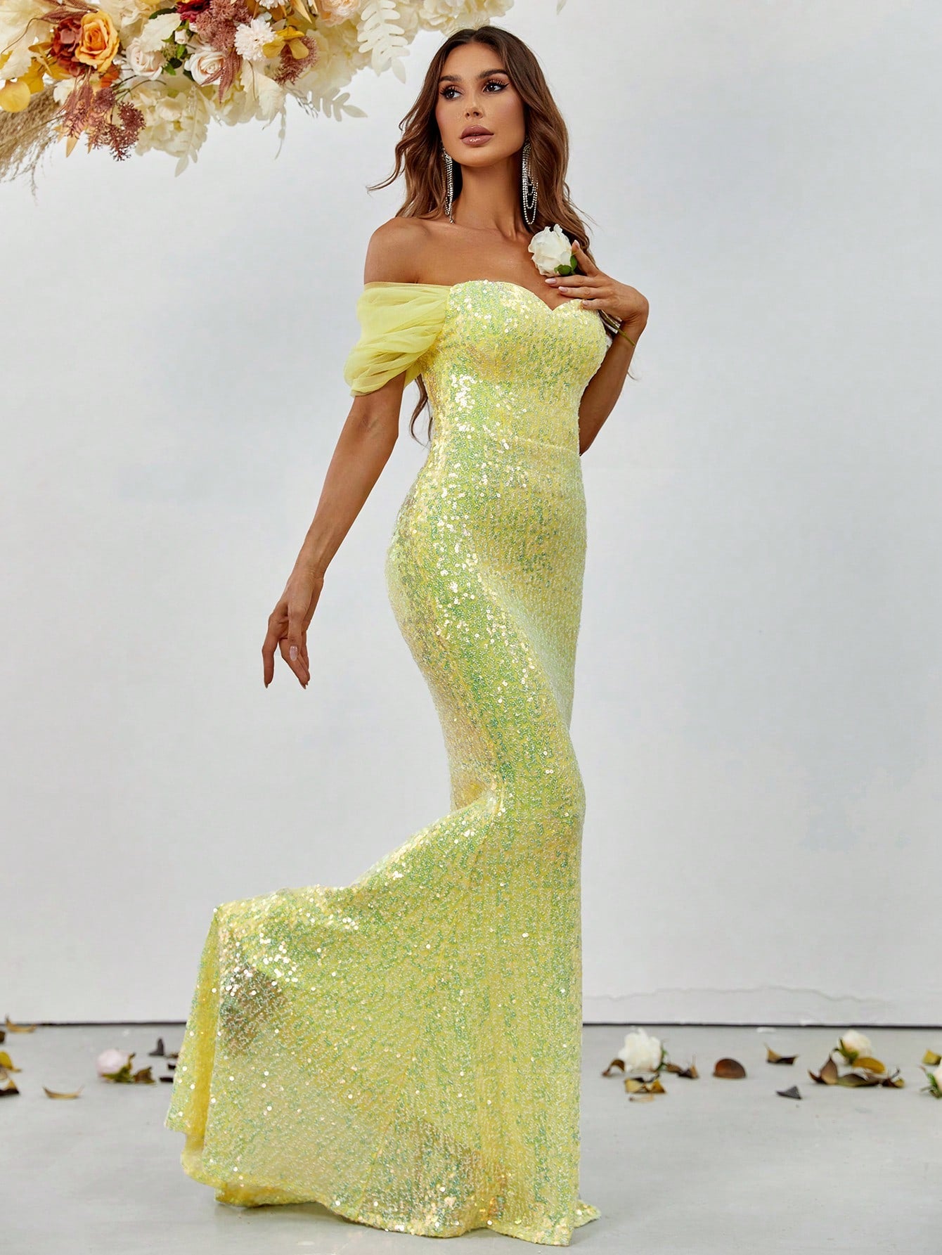 Off Shoulder Sweetheart Neckline Sequin Mermaid Dresses