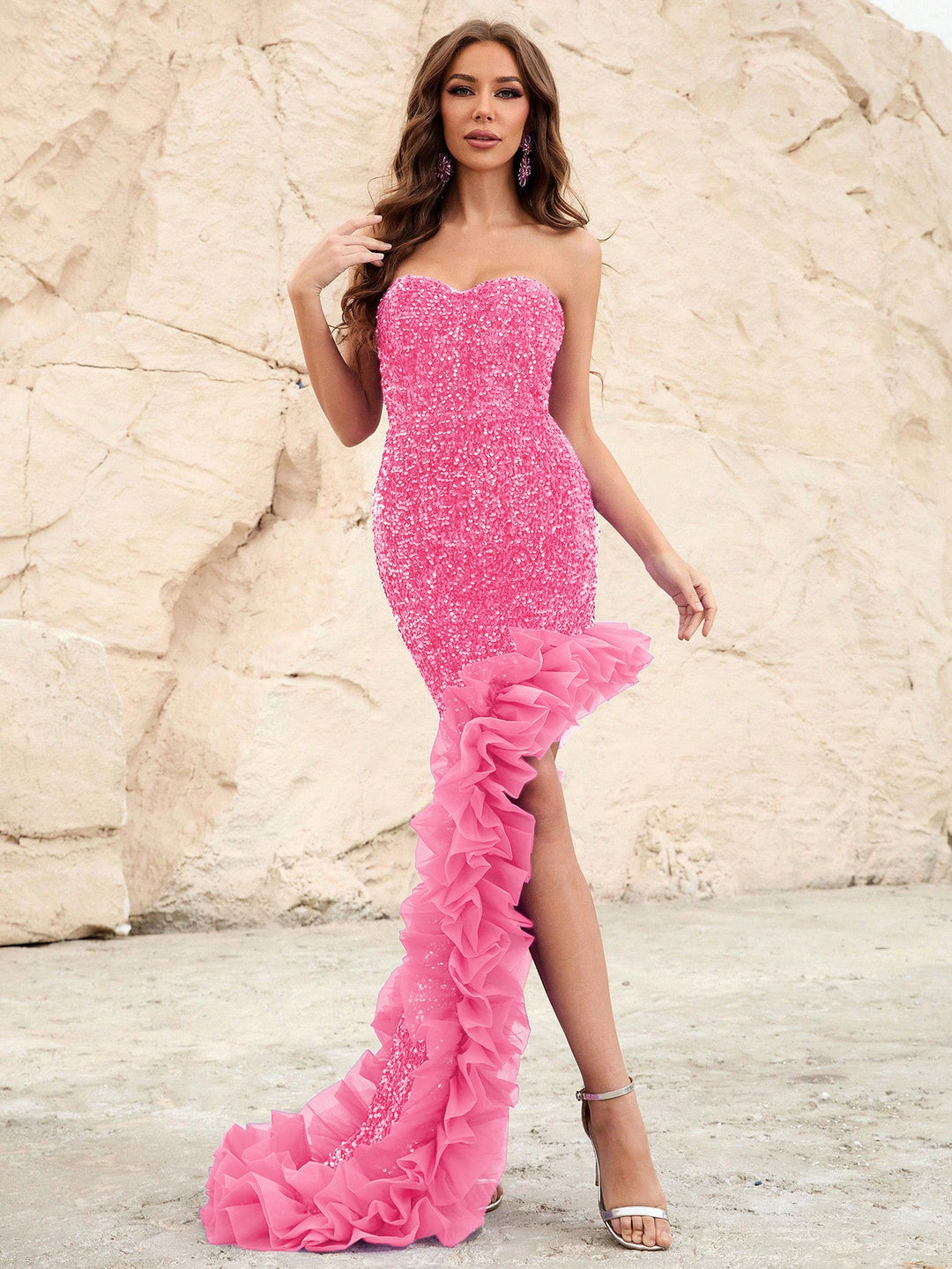 Elegant Sweetheart Tube Asymmetrical Hem Sequin Dress