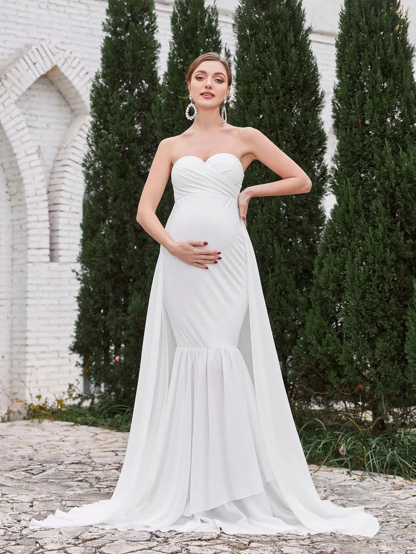 Maternity Mermaid Hem Tube Formal Dress White / XL