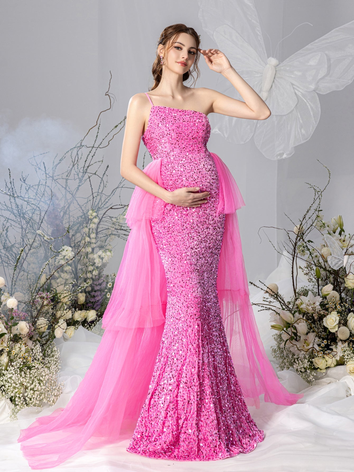 layered maternity dress Light Blue Ruched Double Layered Maternity Maxi Dress